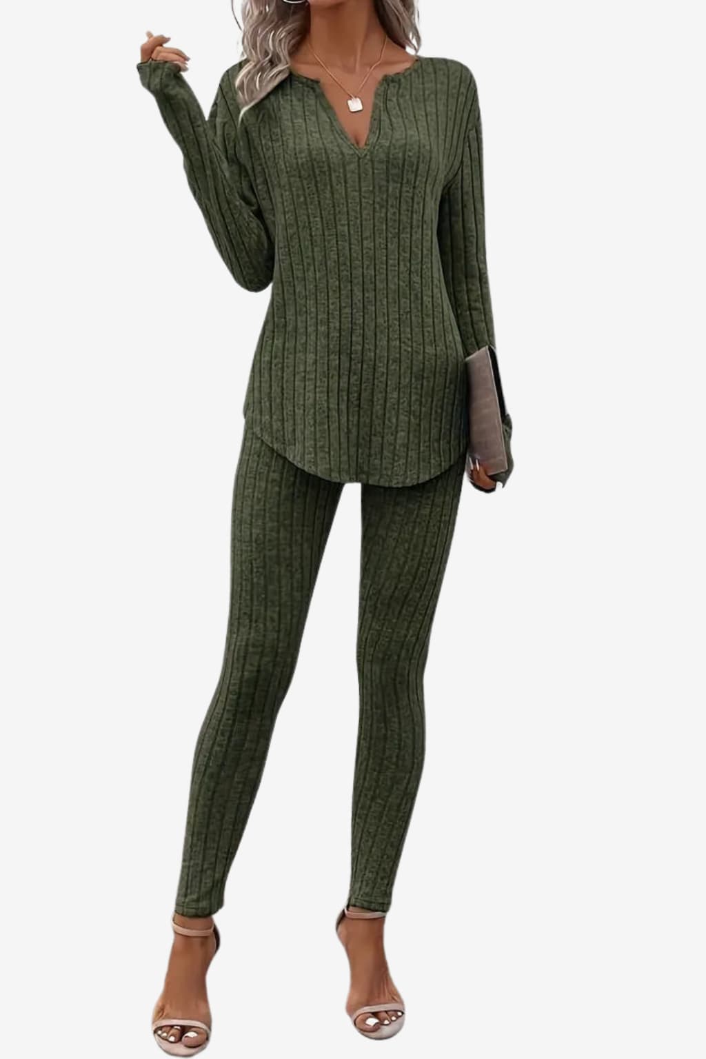 Women’s Ribbed Knit Two Piece Set Long Sleeve &amp; Leggings