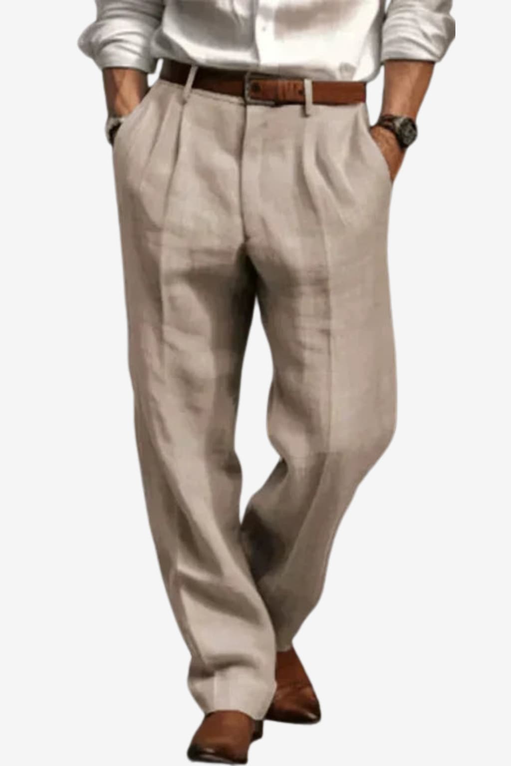 Men’s Pleated Linen - Slim Fit Trousers