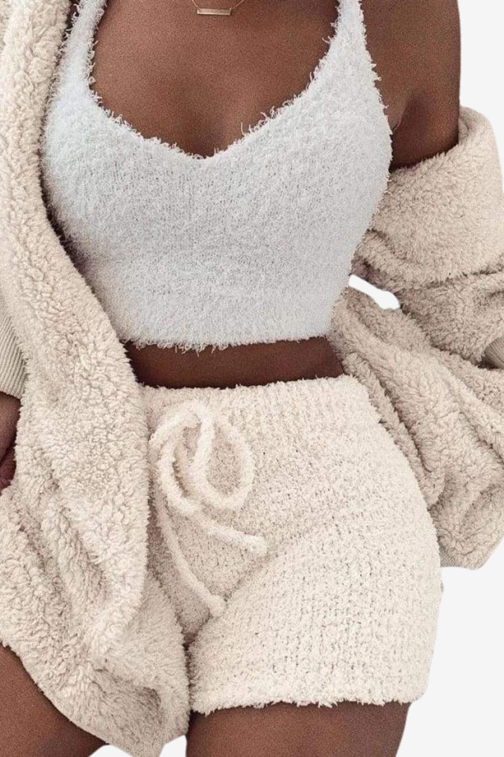 Women’s Three Piece Velvet Pyjama Set with Crop Top