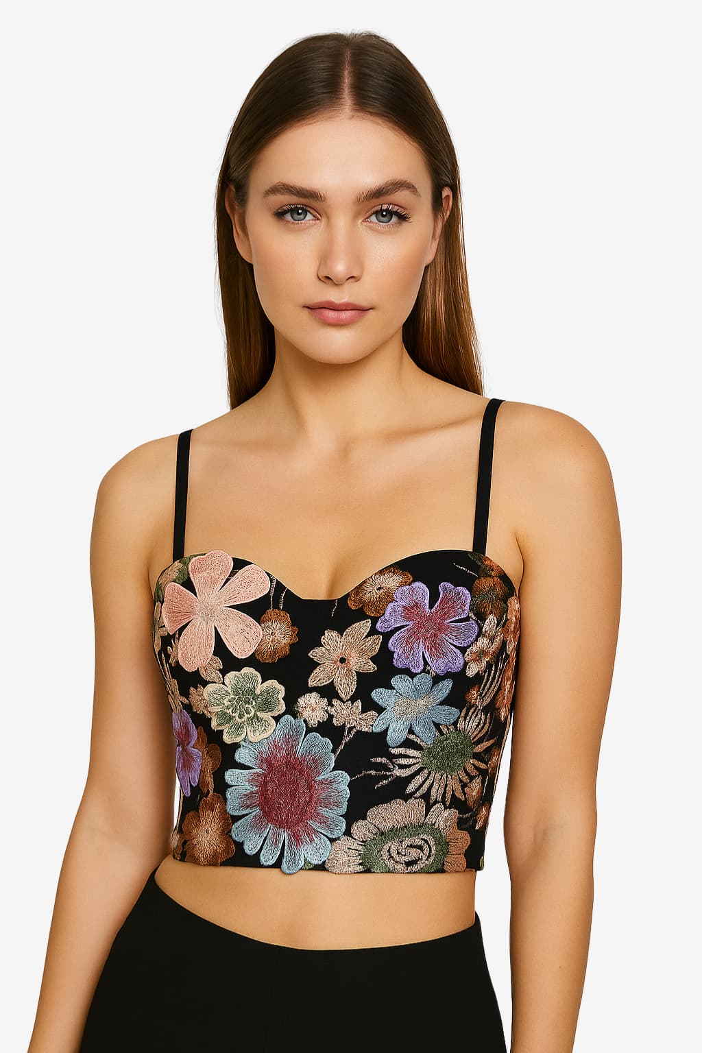 Women's Floral Embroidered Slim Cami Crop Top
