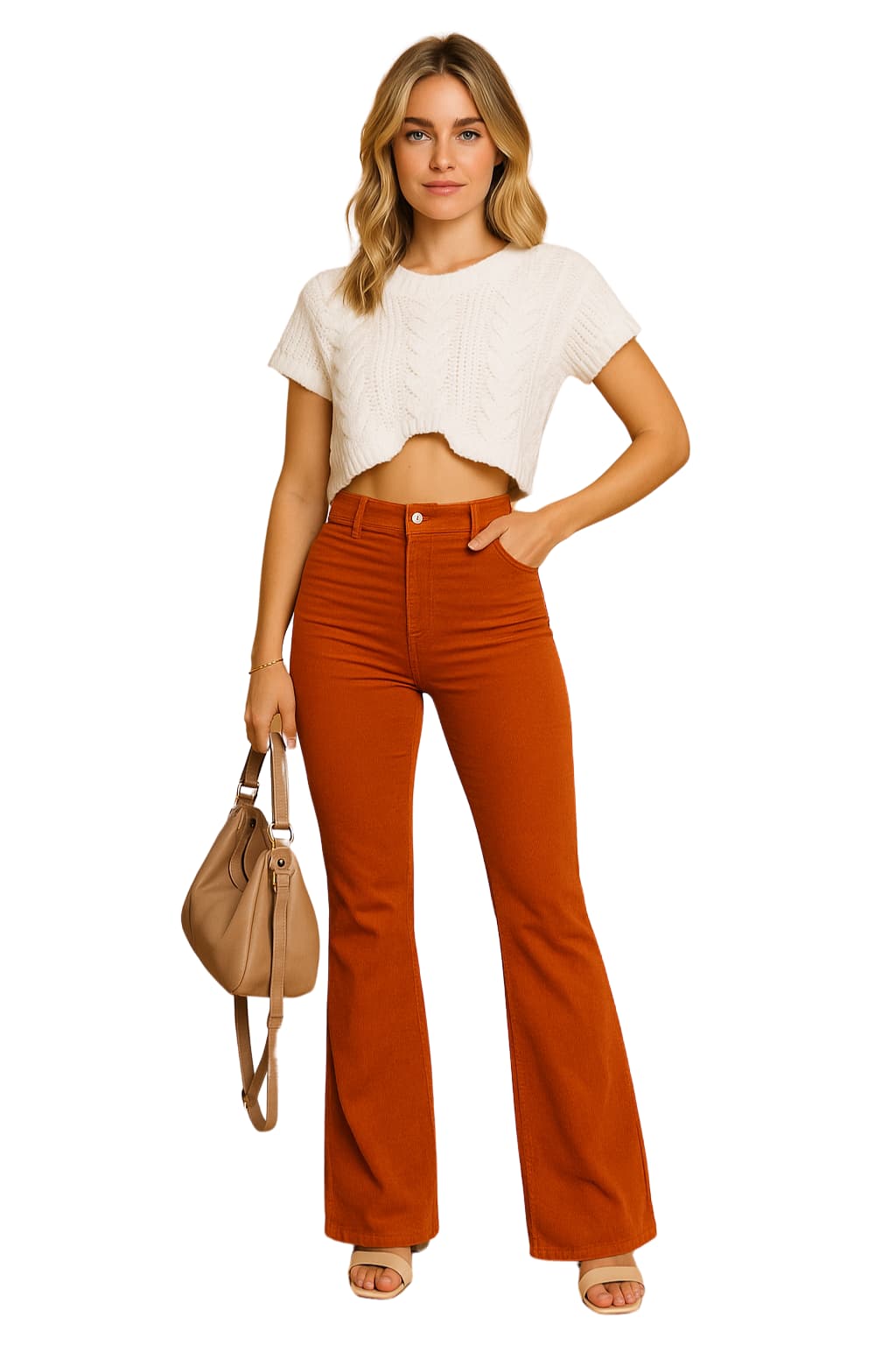 Women's High-Waisted Flared Corduroy Trousers