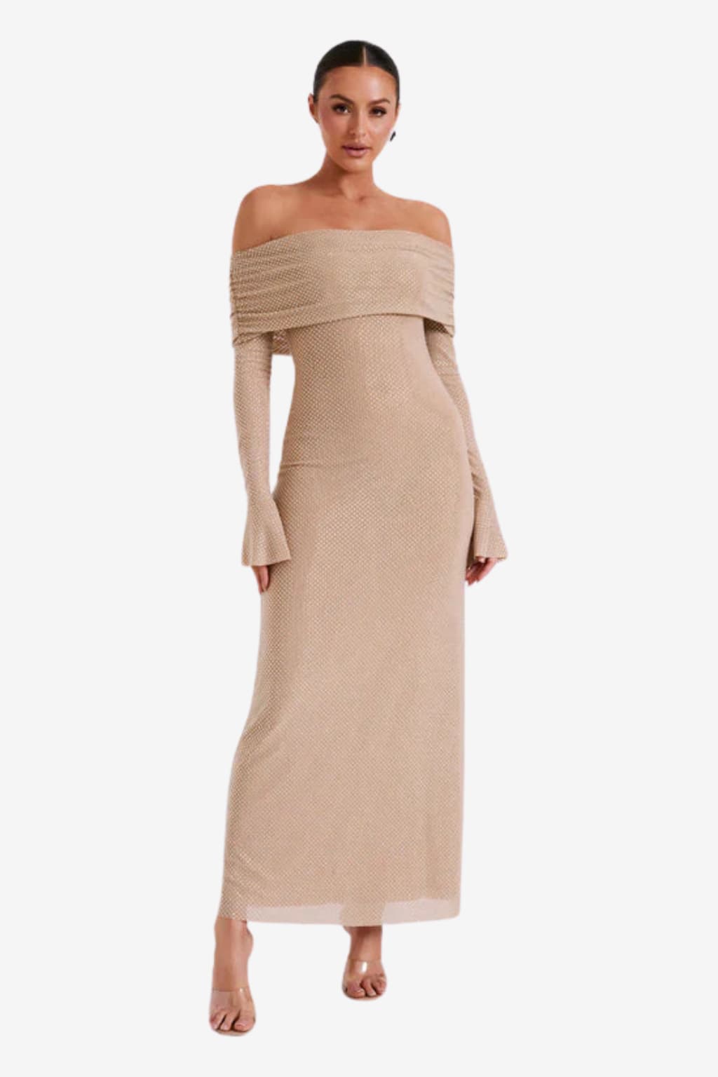 Women’s Off-Shoulder Maxi Dress with Long Sleeves