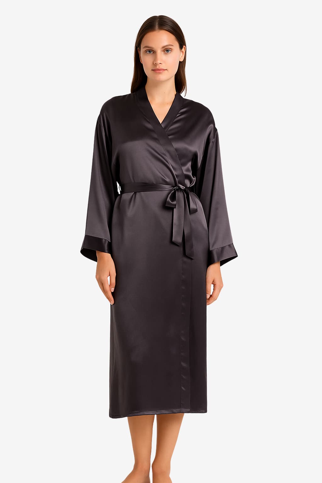 Women's Midi Satin Bathrobe with Sash