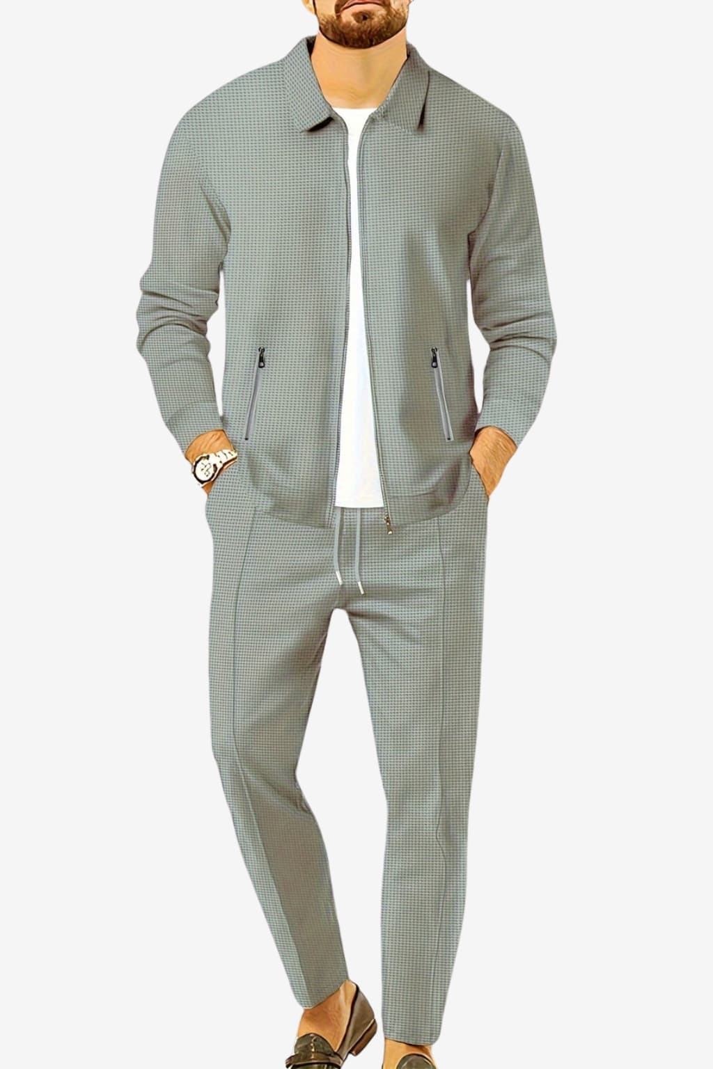 Men's Plain 2-Piece Tracksuit - Breathable Jacket &amp; Drawstring Trousers