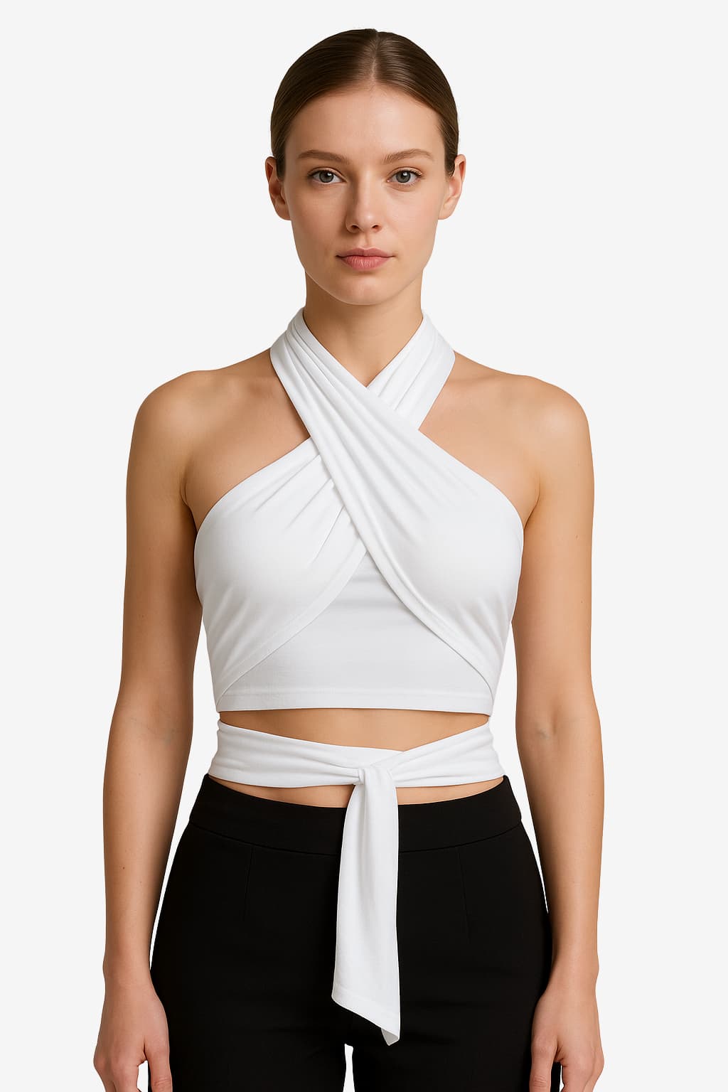 Women's Cross Halter Crop Top Fitted Jersey
