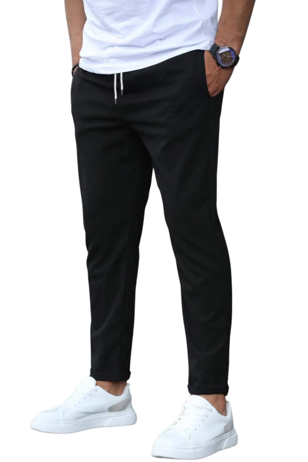 Men's Slim Fit Drawstring Trousers - Lightweight Cotton Blend