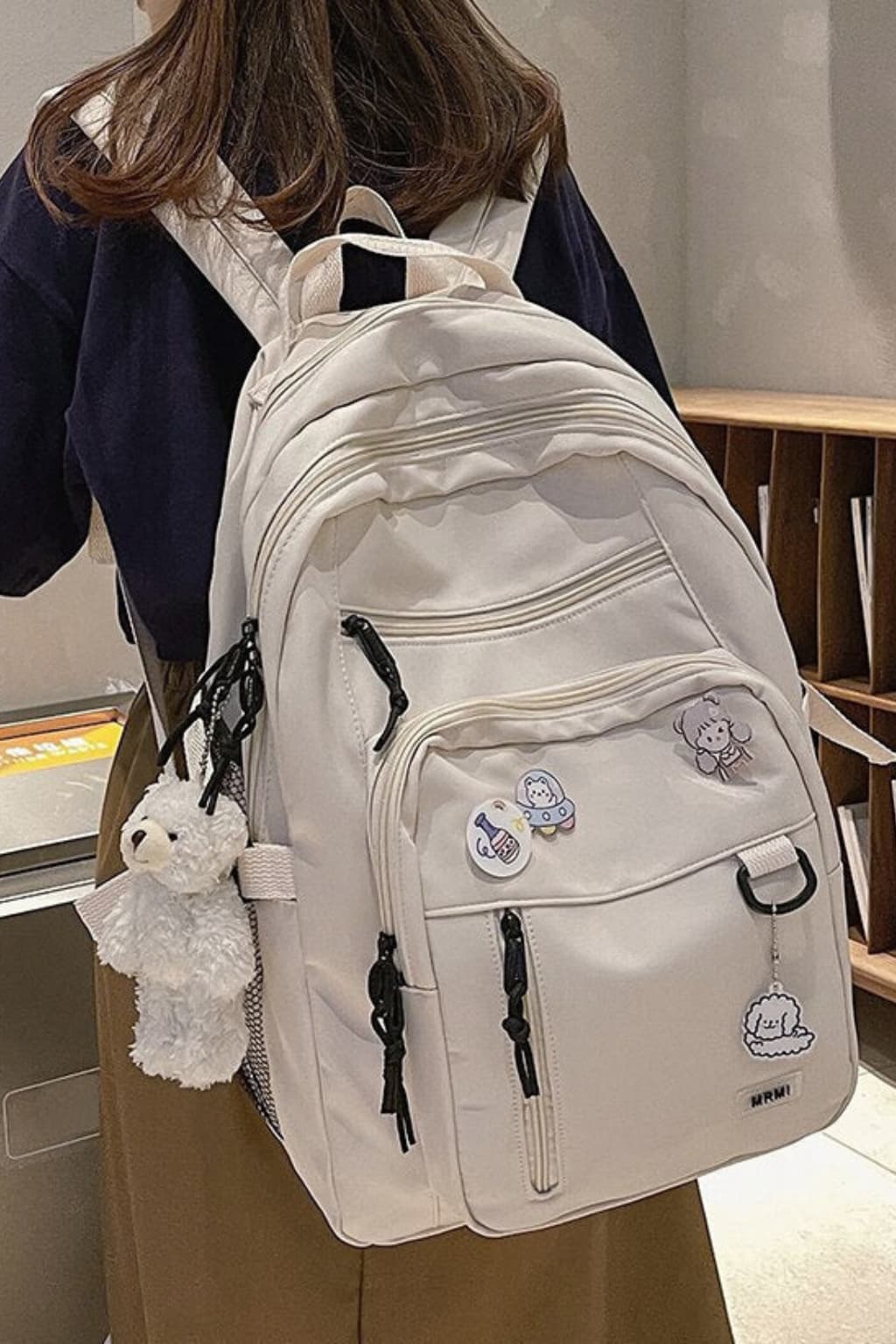 Unisex Large School Backpack with Keychain and Pins