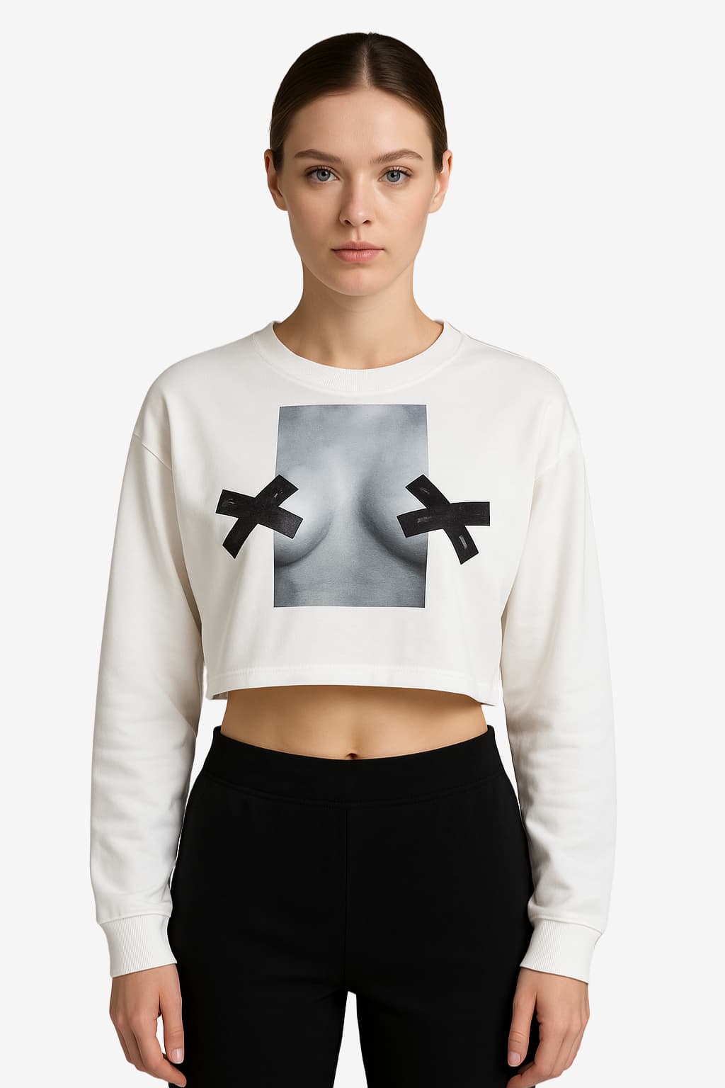 Women's Long Sleeve Graphic Crop Top