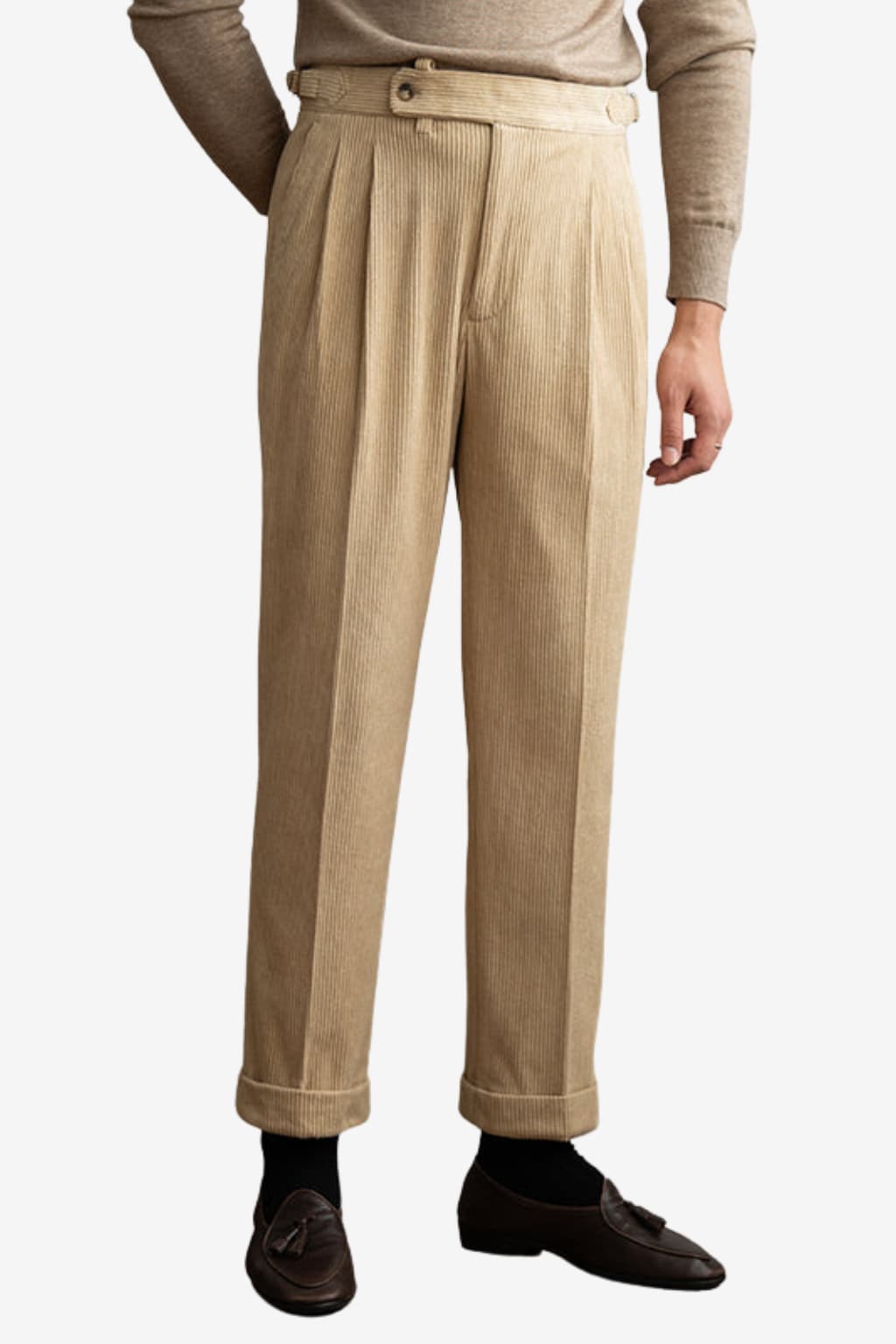 Men's Classic Corduroy Pleated Trousers High-Waisted Wide Leg
