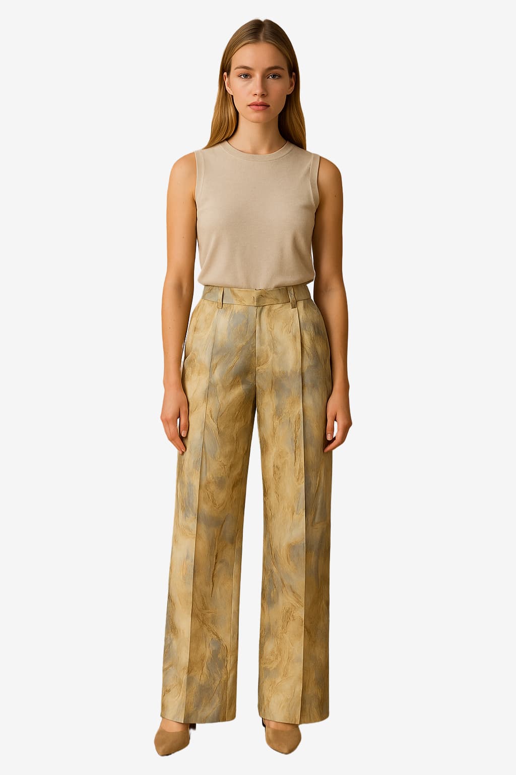 Women’s Marble Print High Waisted Wide Leg Trousers