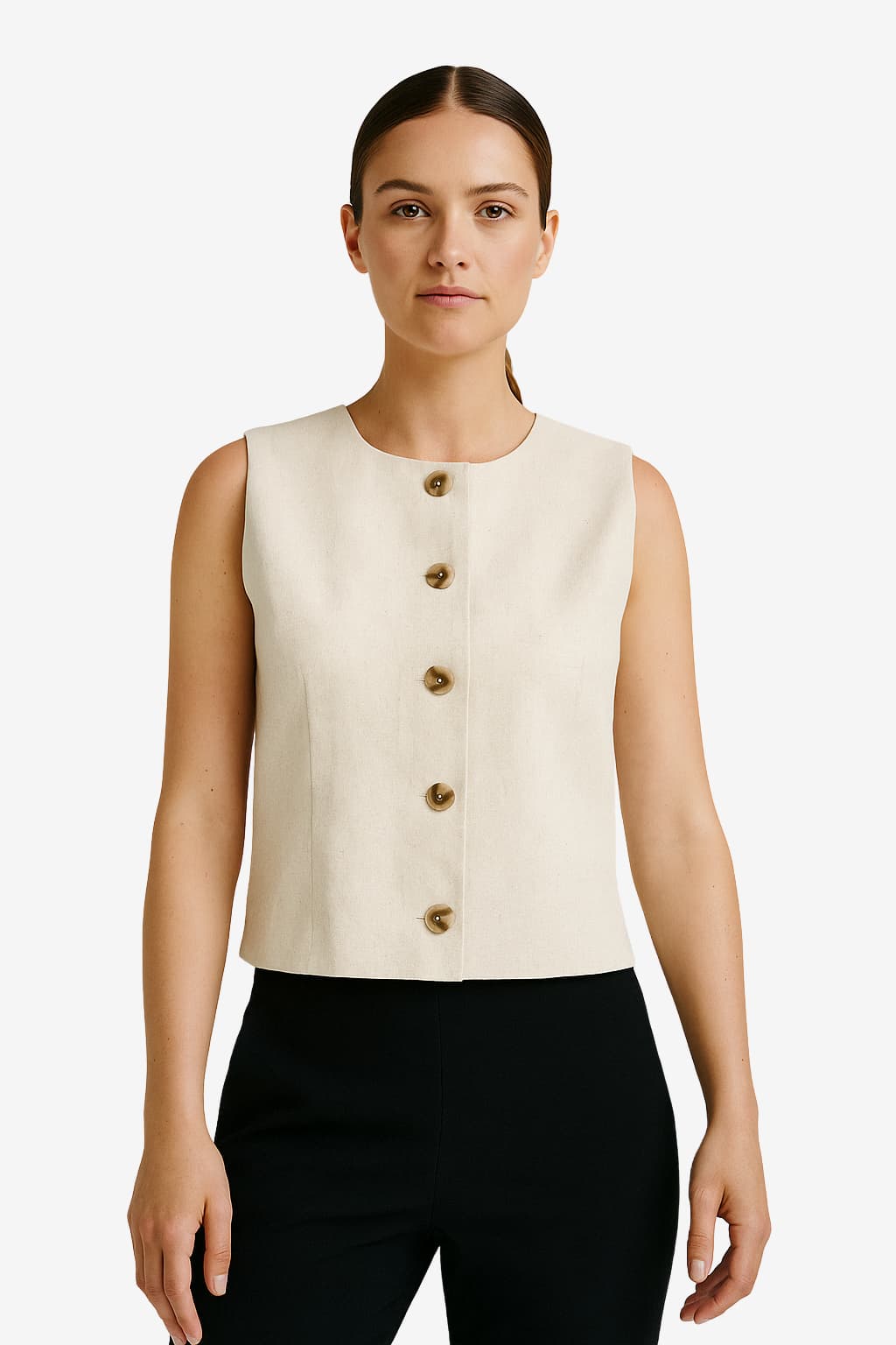 Women's Linen Sleeveless Button Vest