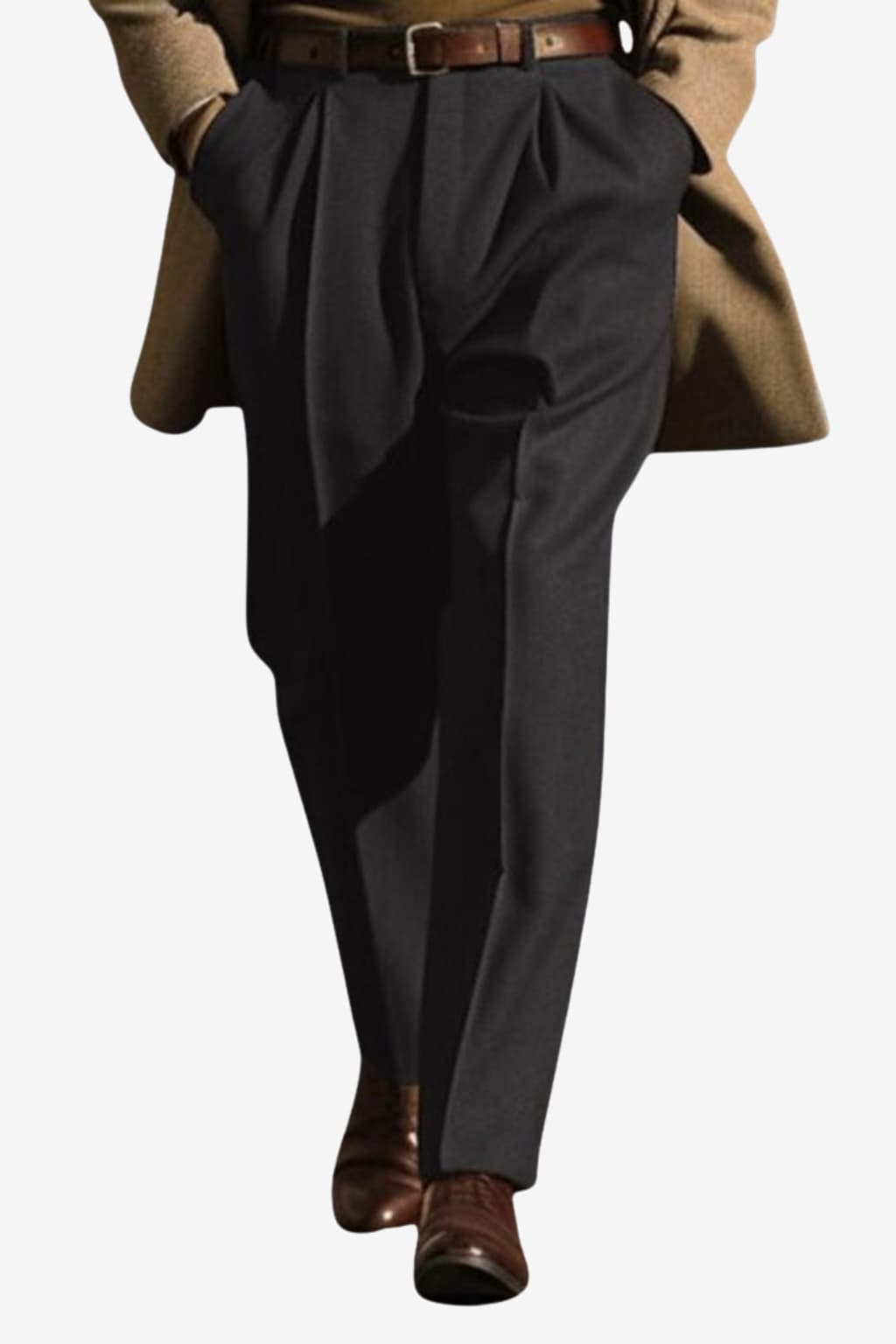 Men's Wool Pleated Trousers with Adjustable Waistband