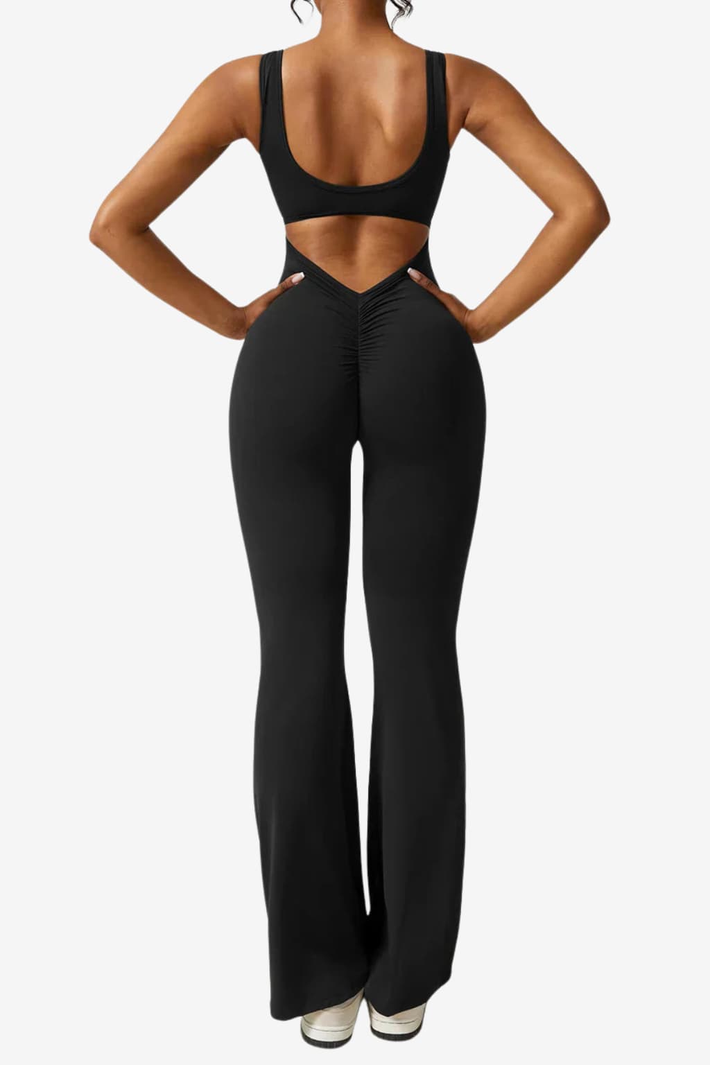 Women’s Sleeveless Flared Jumpsuit Stretch Fit V-Back