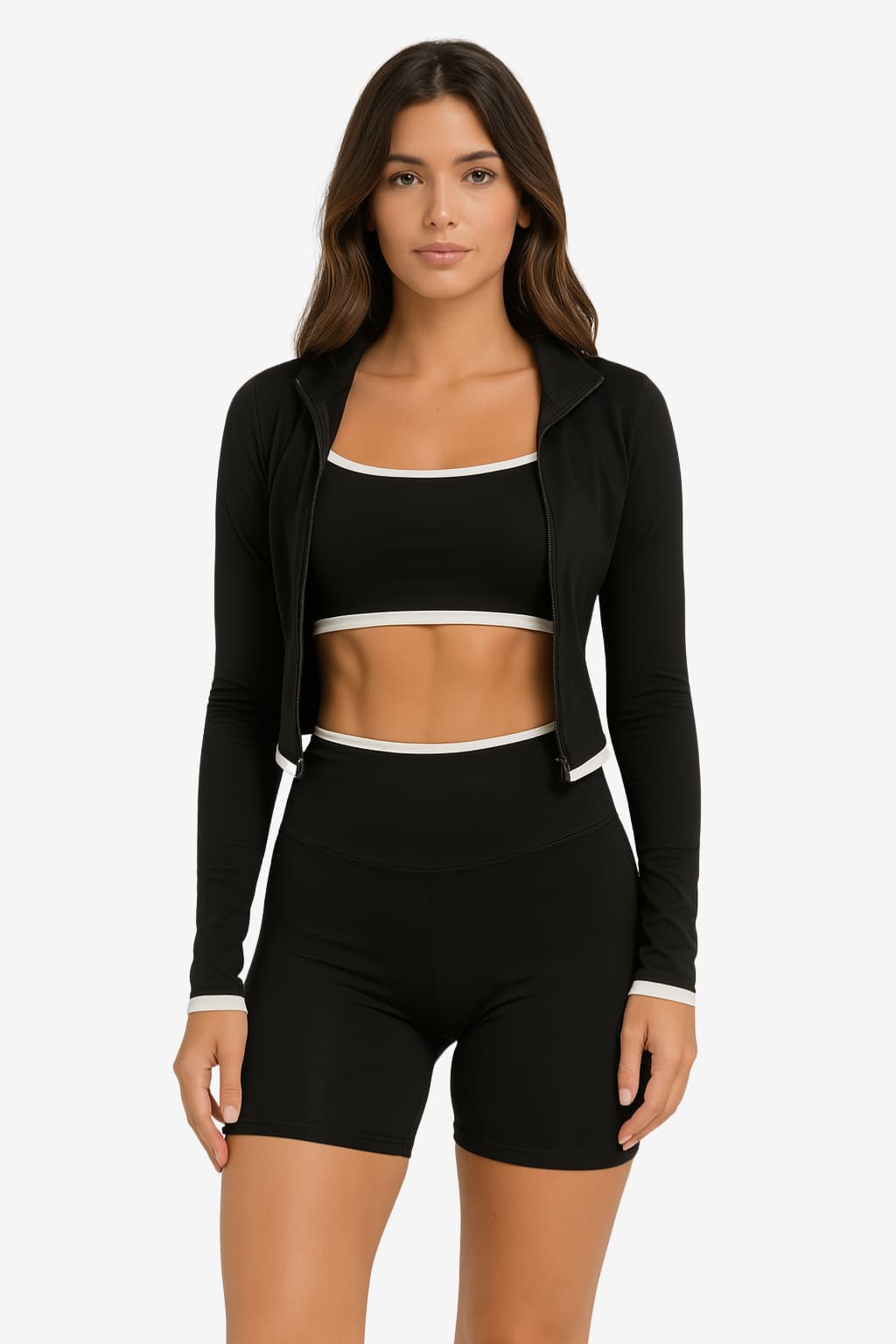 Women's Black Activewear Set with White Trim