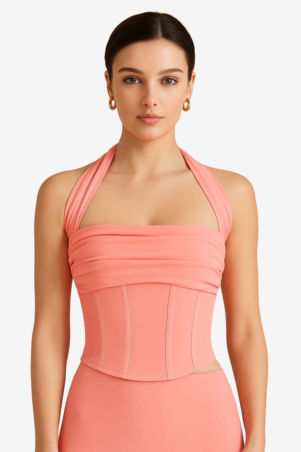 Women’s Halter Neck Ruched Corset Crop Top Pink