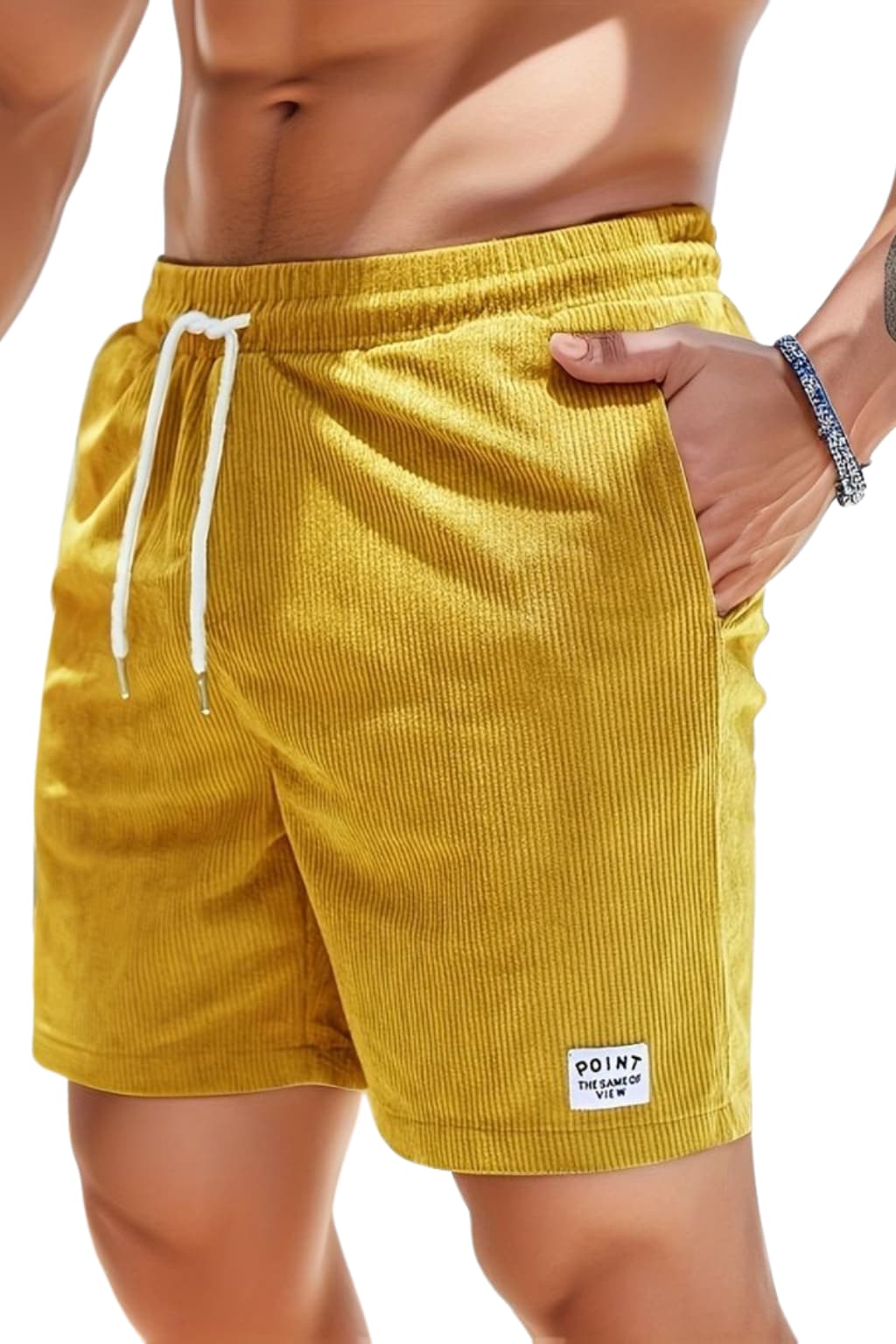 Men's Corduroy Casual Shorts - Elastic Waist, Side Pockets