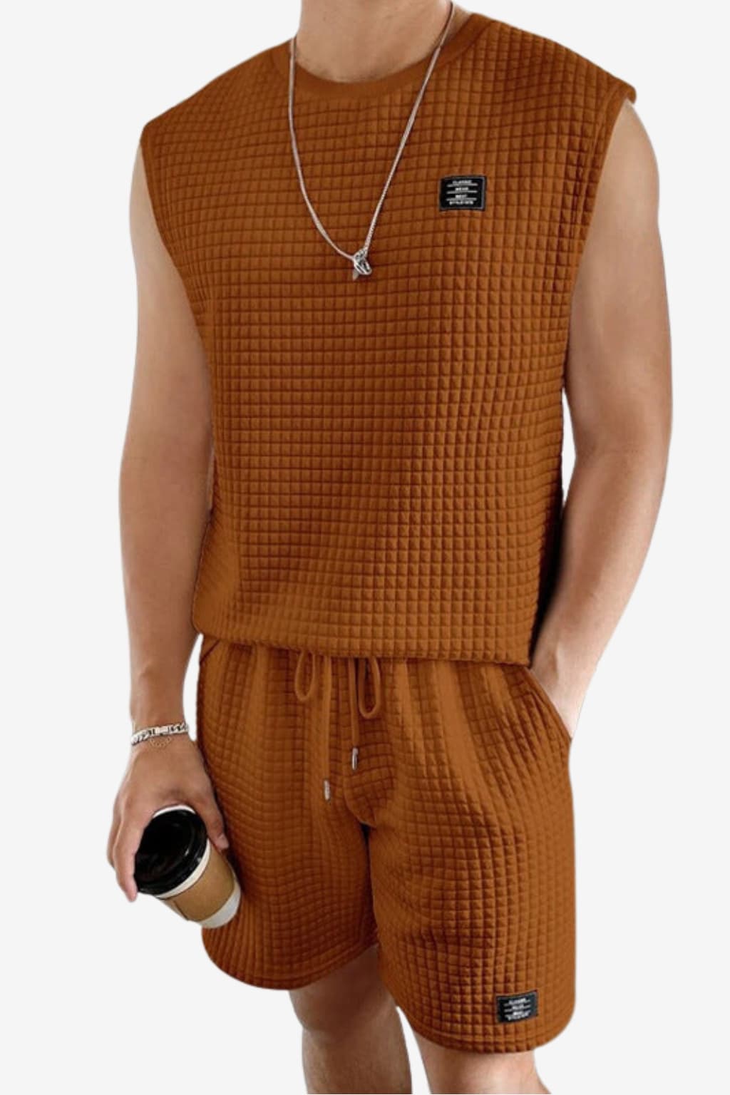 Men’s Sleeveless Two-Piece - Lounge Set with Waffle Texture