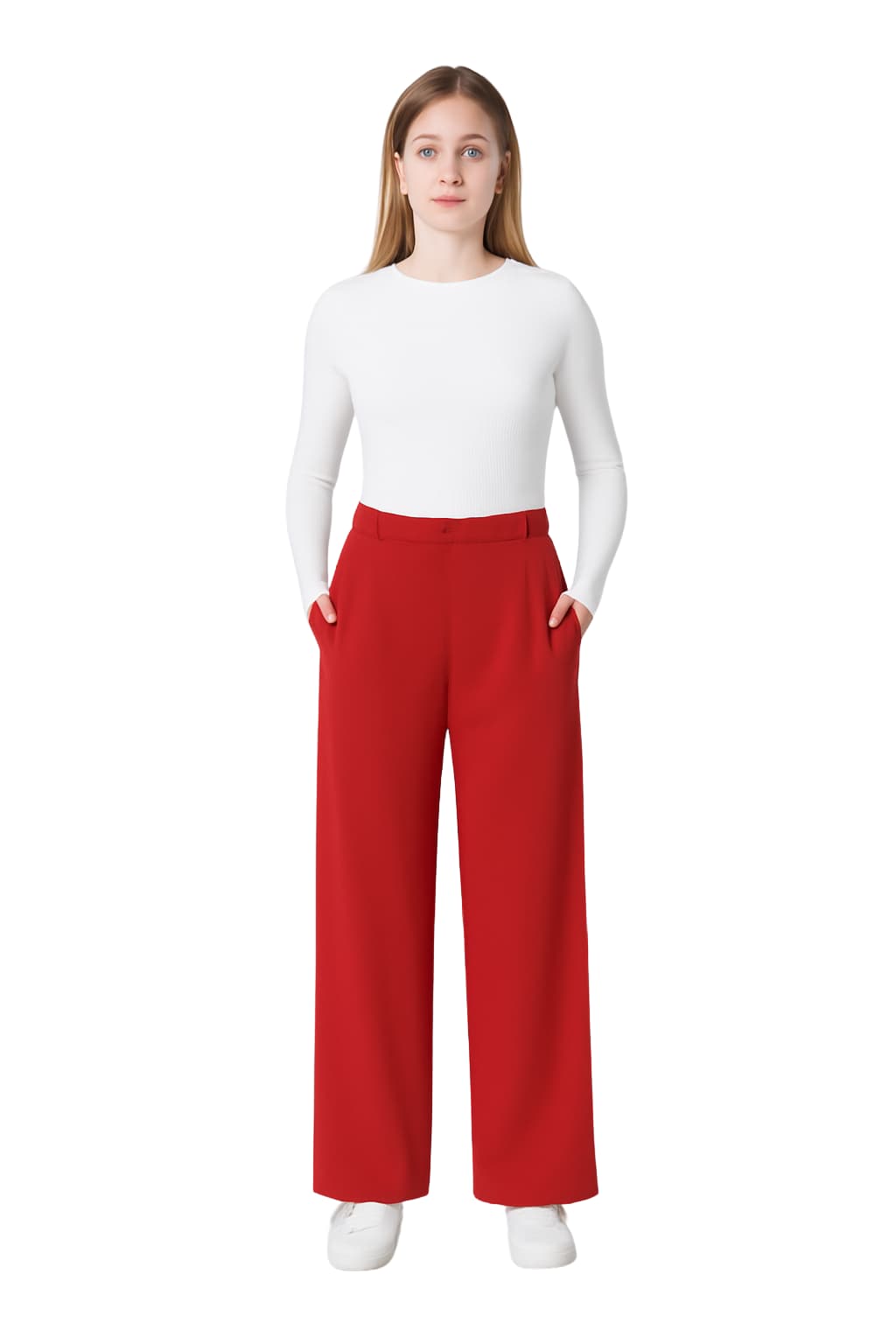 Women's High-Waisted Wide - Leg Trousers with Pleated Front