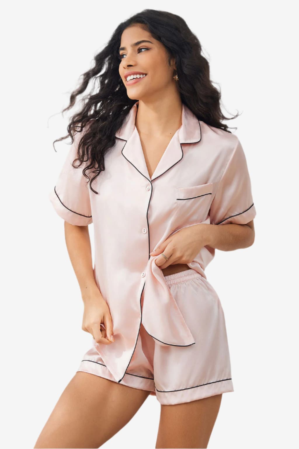Women's Satin Short-Sleeve Pyjama Set with Notched Collar
