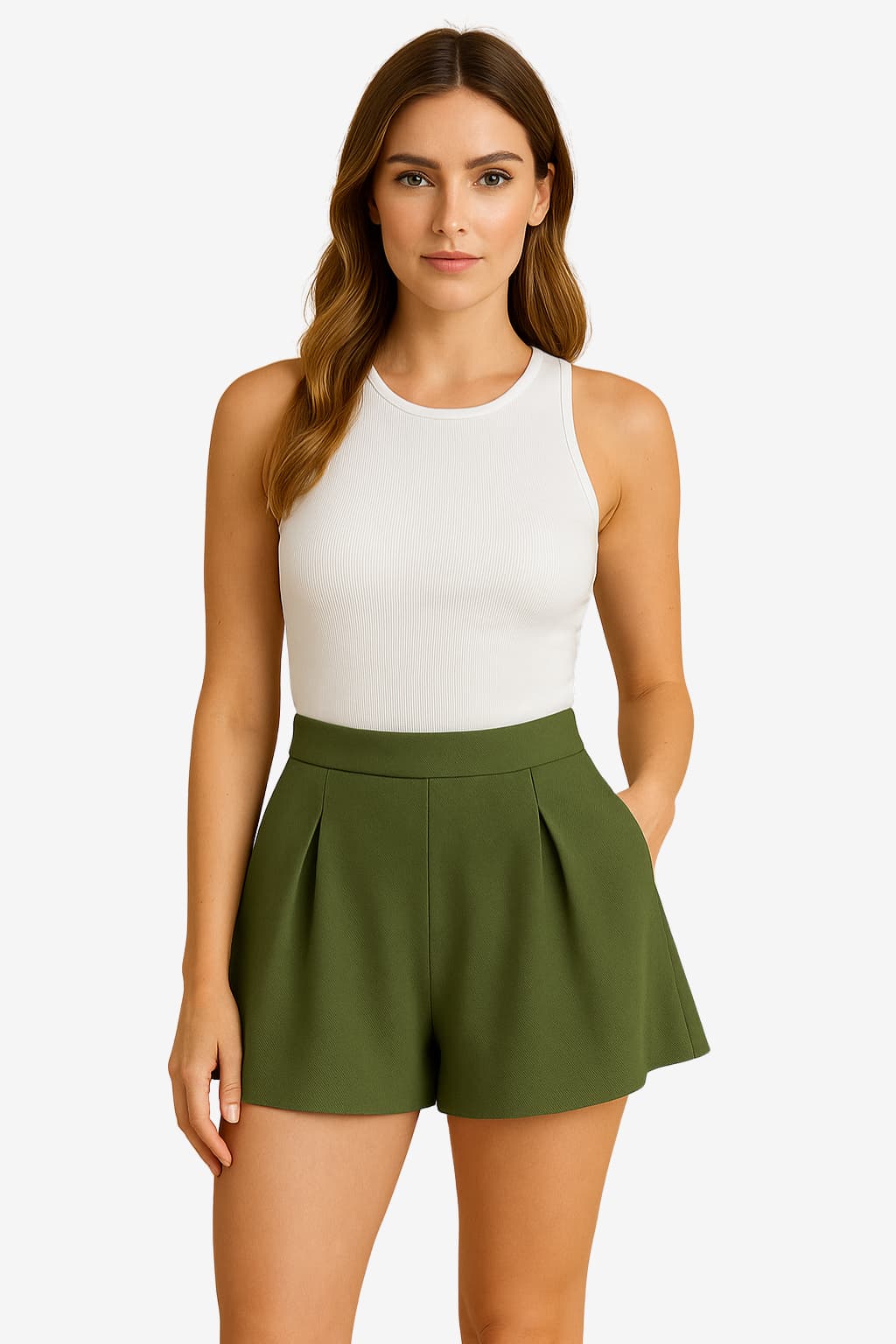 Women’s High Waist Pleated Linen Shorts with Zipper