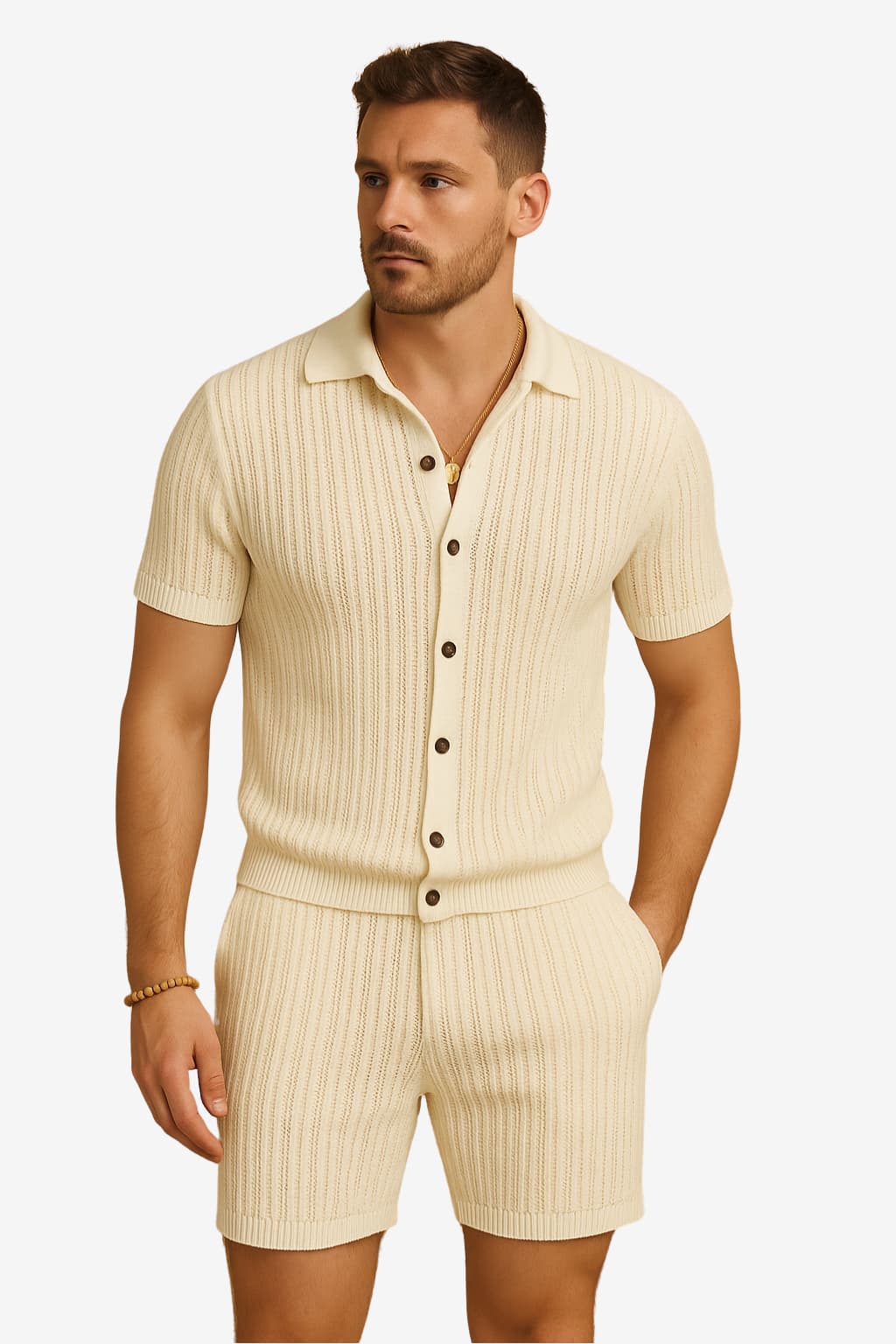 Men’s Knit Two-Piece Summer Set Polo Shirt &amp; Shorts