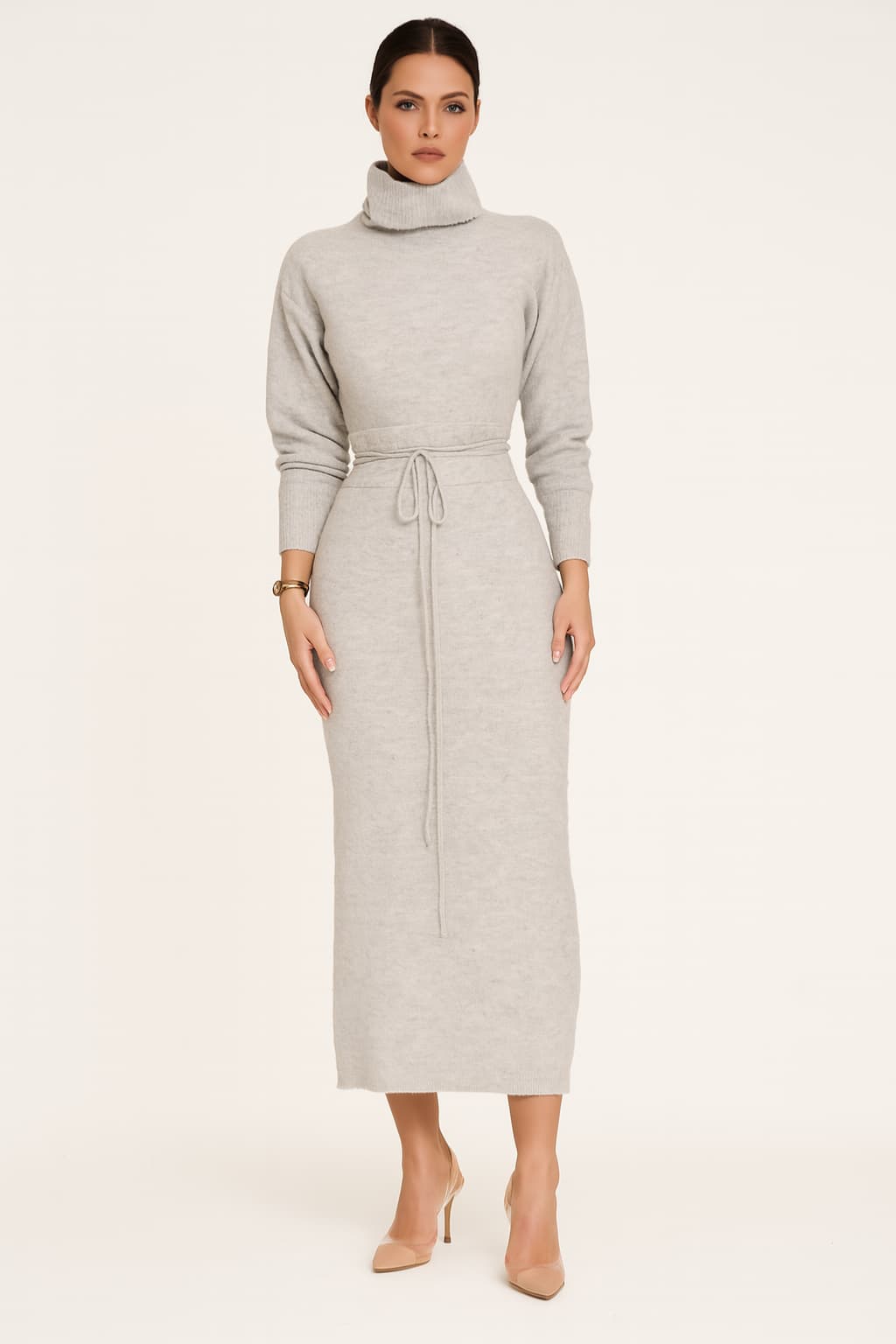 Women's Bodycon Turtle Neck Sweater &amp; Drawstring Skirt Co-ord Set