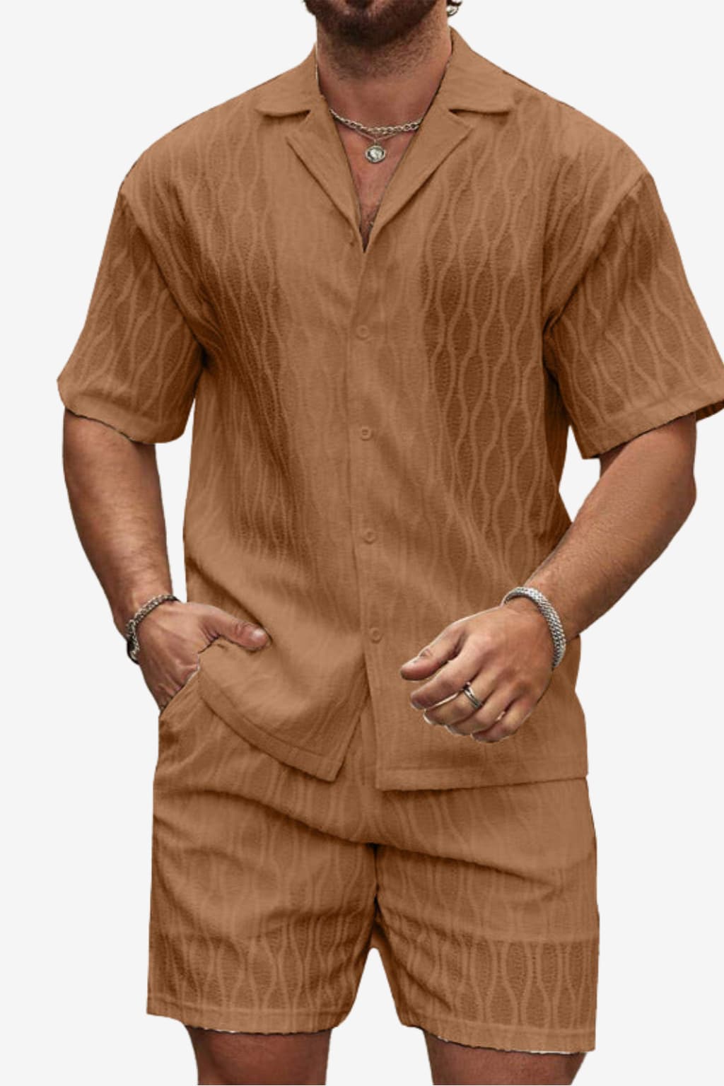 Men’s Summer Two-Piece Set Shirt and Shorts Casual Fit