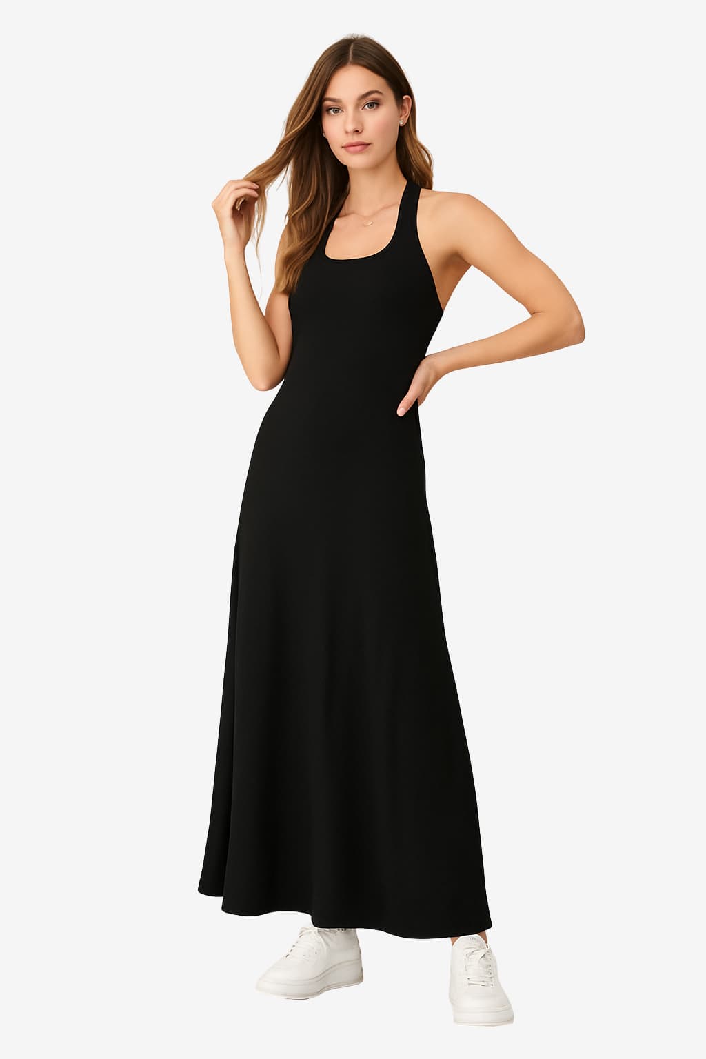 Women's Halter Maxi Dress Open Back A-Line Summer Black