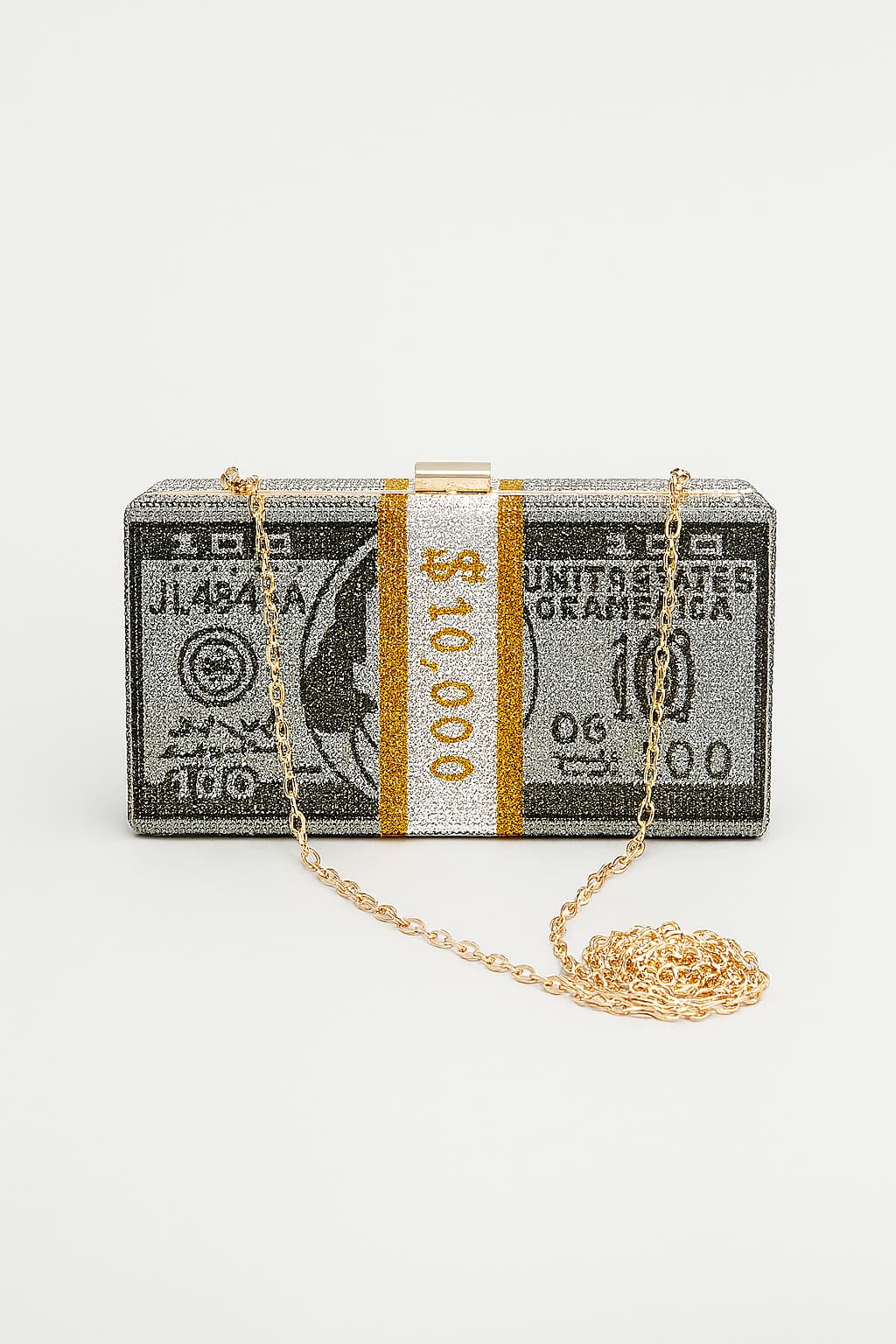 Women's Rhinestone US Dollar Clutch Bag with Chain Strap