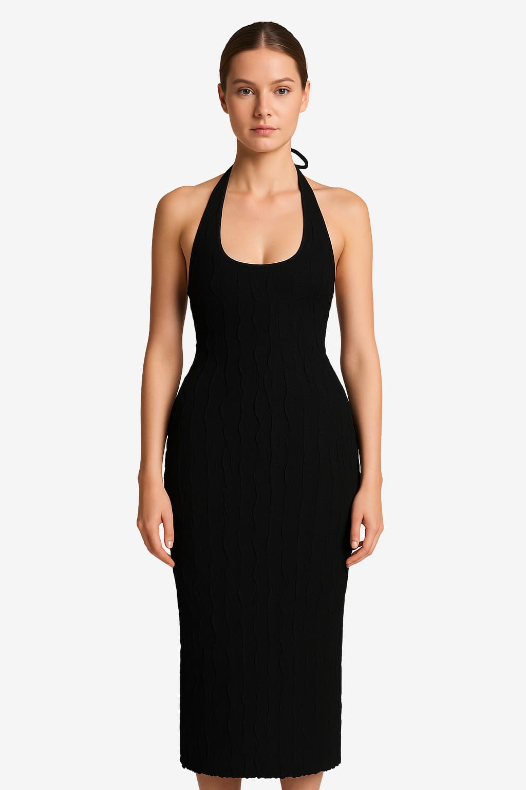 Women's Sheer Ruffle Halter Backless Midi Dress