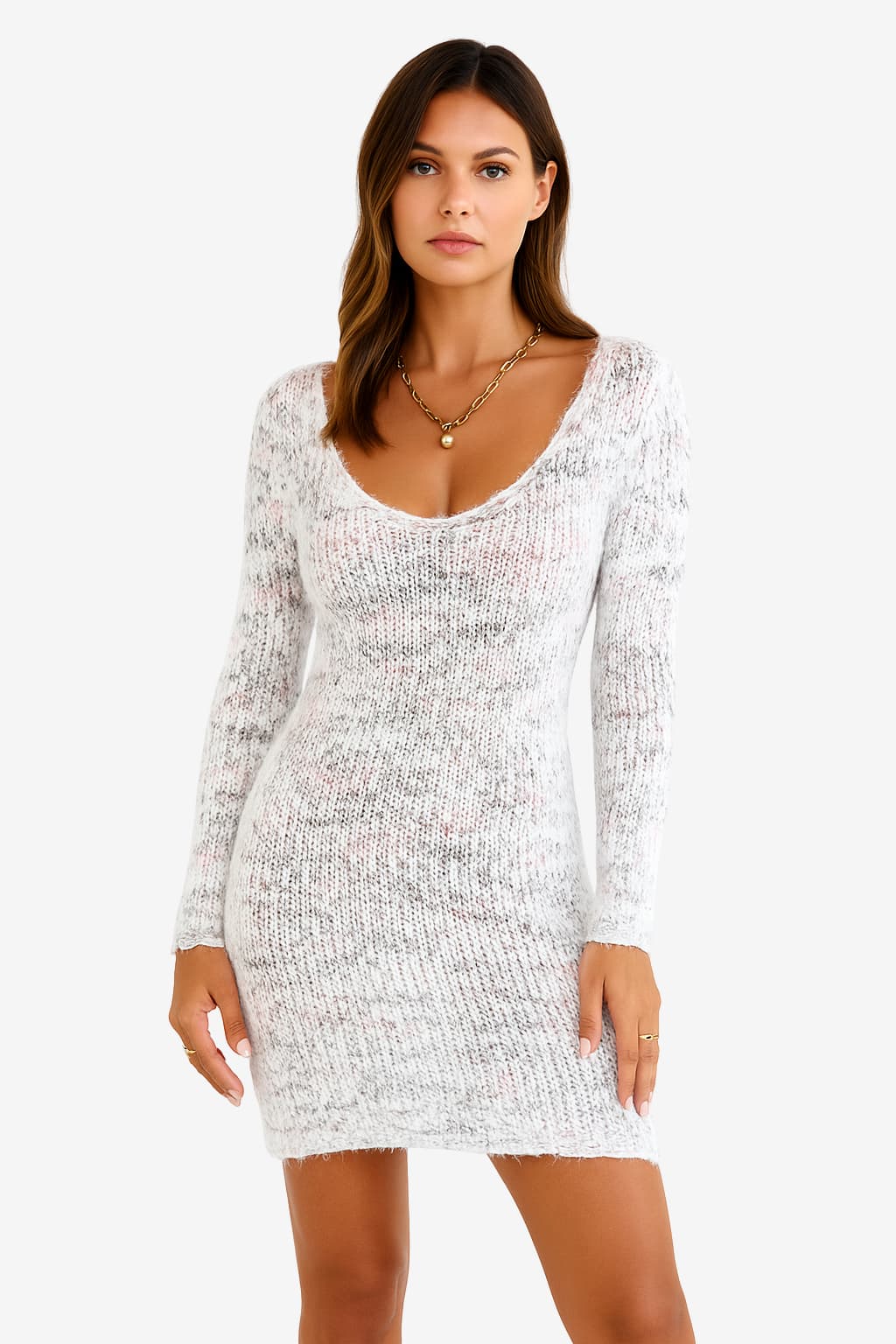 Women's Long-Sleeve Bodycon Knitted Mini Dress