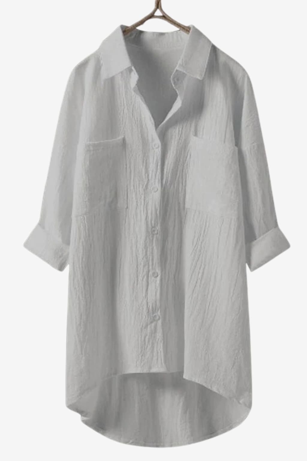 Women’s Linen Button-Up Oversized Shirt with Long Sleeves
