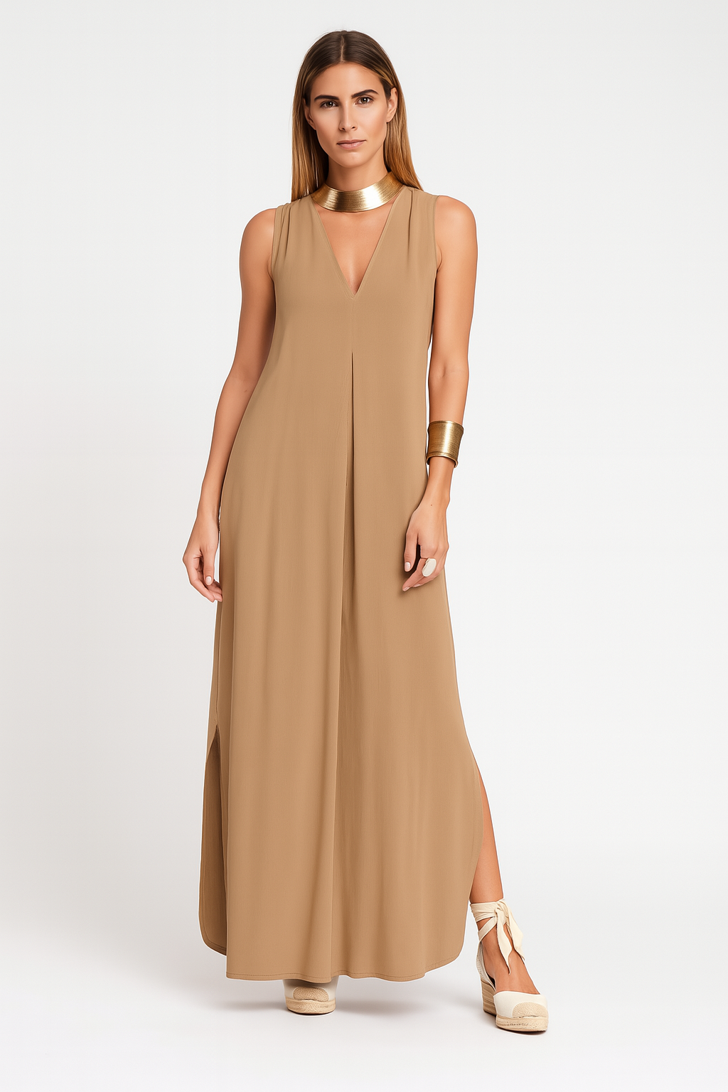 Women's Ankle-Length Dress &amp; Sleeveless Vest Set Slim Fit