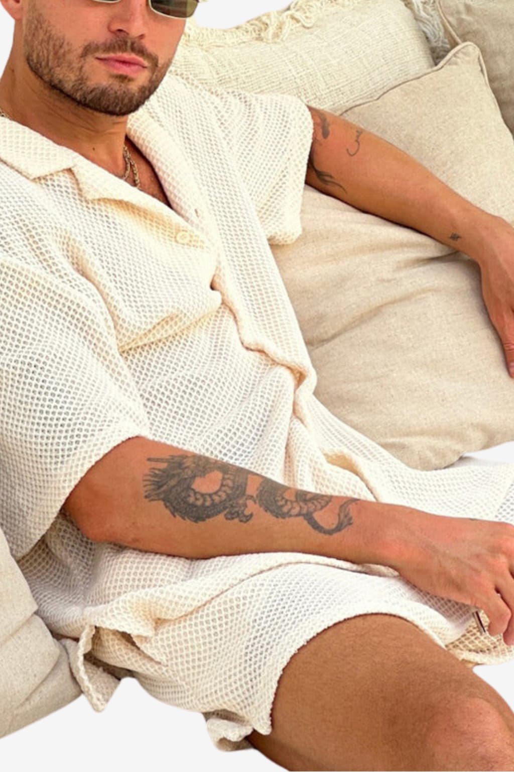 Men’s Short Sleeve Shirt &amp; Shorts Set Textured Casual