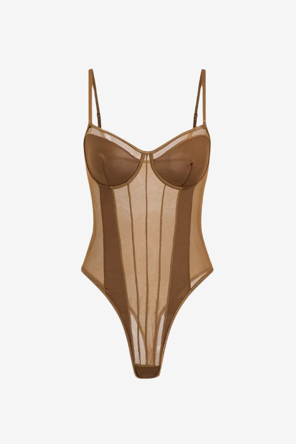 Women's Sheer Mesh Corset Bodysuit with Underwire Cups