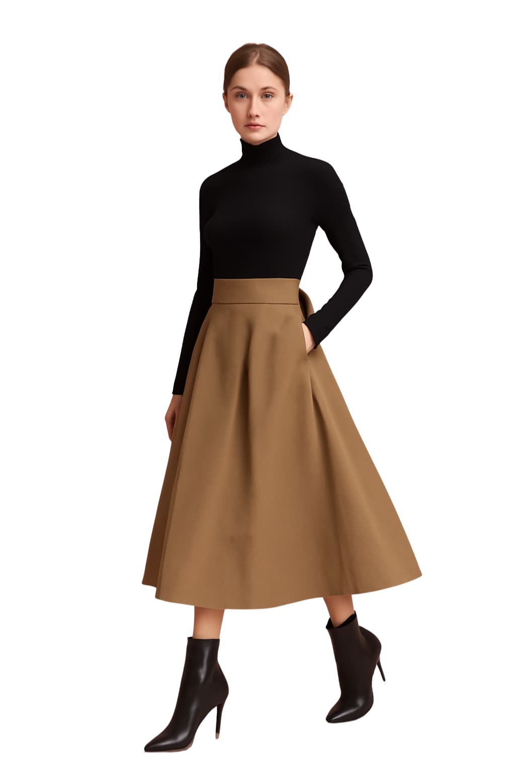 Women’s High-Waisted A - Line Midi Skirt with Pleats