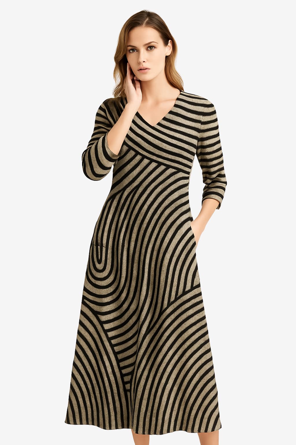 Women’s Maxi Dress V-Neck 3/4 Sleeve Flowy Fit