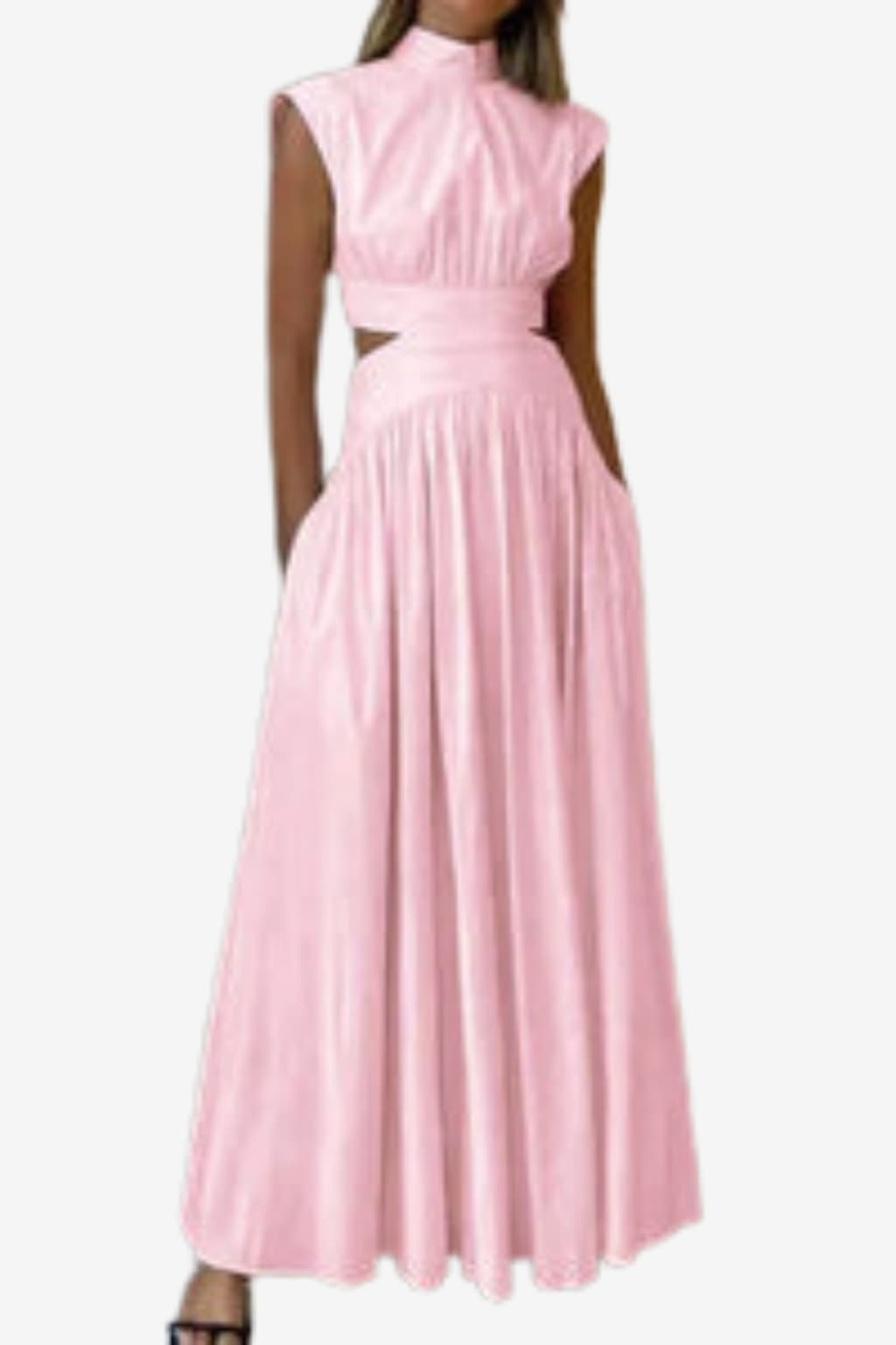 Women’s Sleeveless Maxi Dress with Pockets Cutout Waist