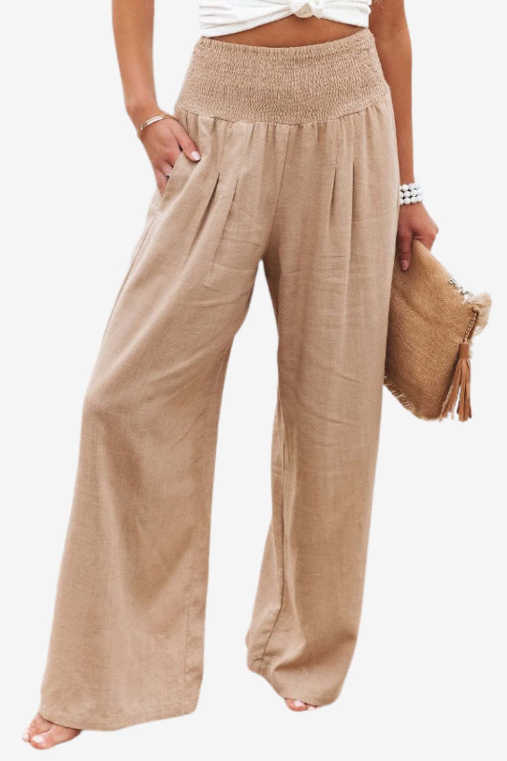 Women's High-Waist Cotton-Linen Wide-Leg Trousers