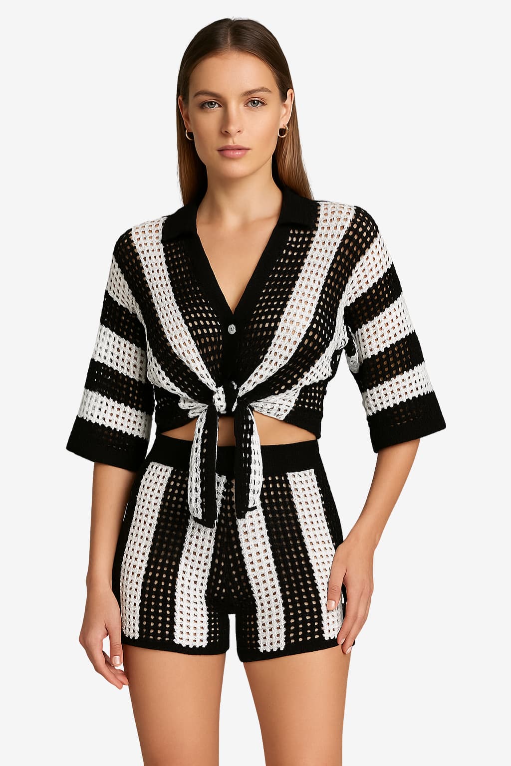 Women’s Stripe Knit Summer Co-Ord Set with Shorts