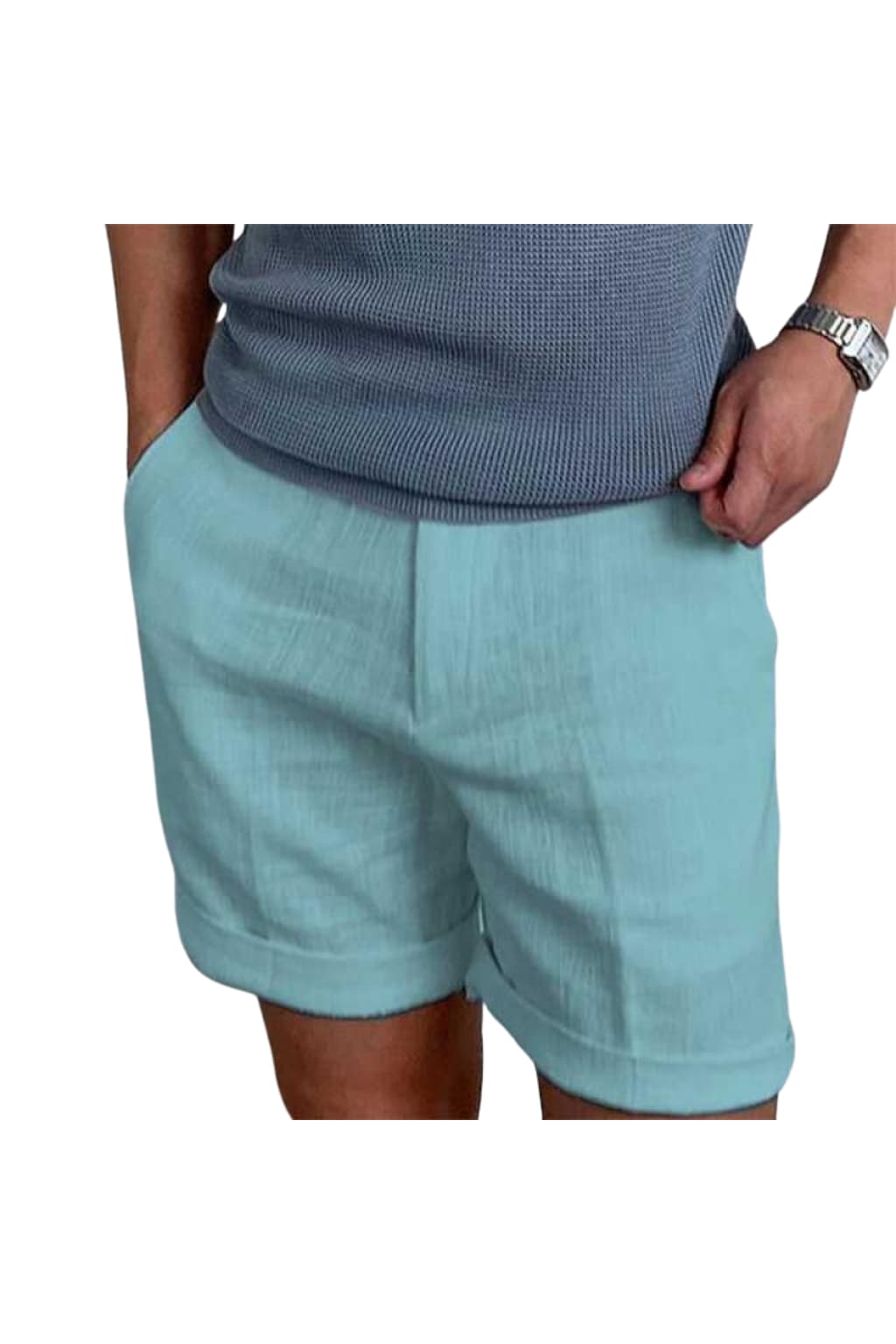 Men's Linen Shorts Relaxed Fit Mid-Thigh Cuffed Hem Casual