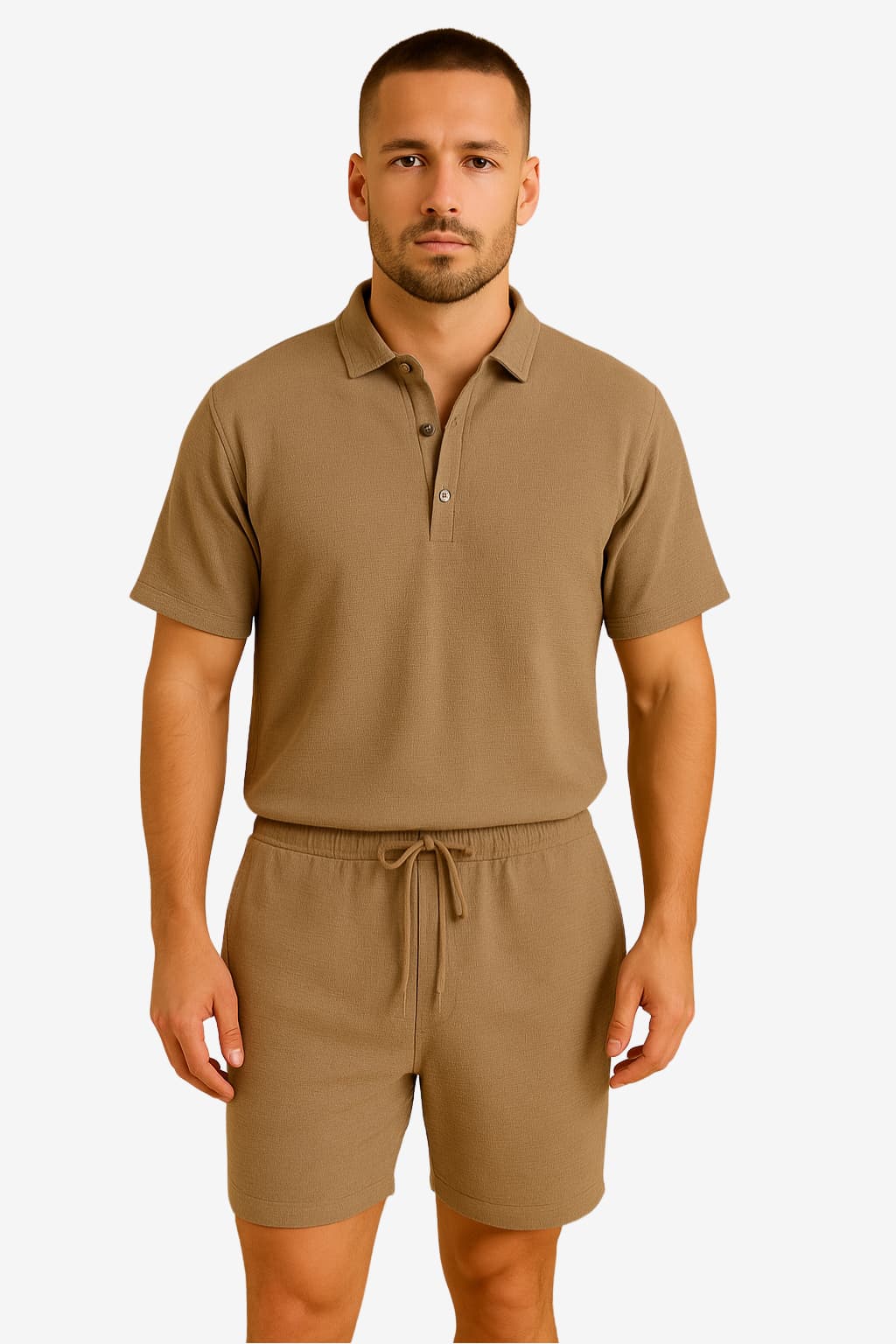 Men’s Short Sleeve Henley Shirt and Shorts Set Casual
