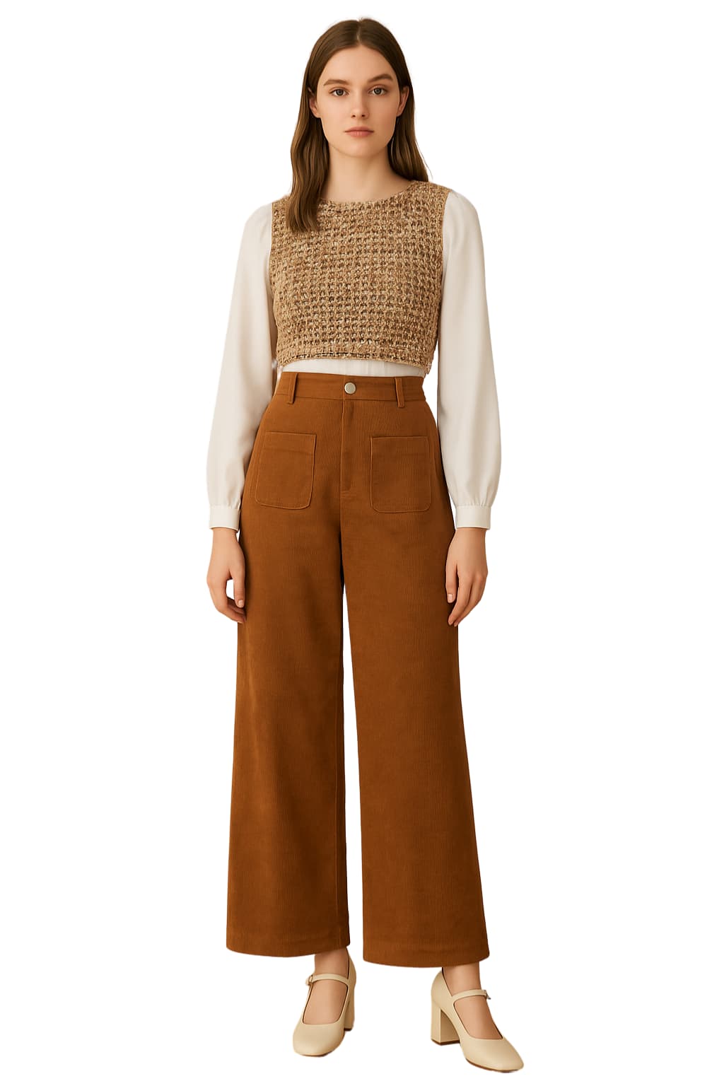 Women's High-Waisted Wide - Leg Corduroy Trousers