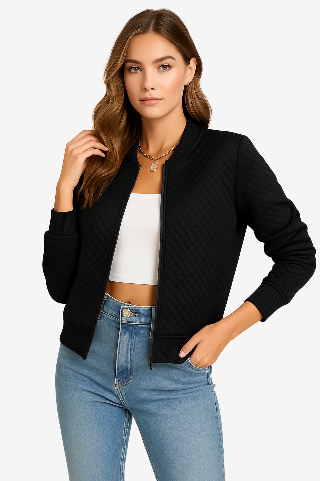 Women’s Quilted Bomber Jacket Lightweight Zip Front
