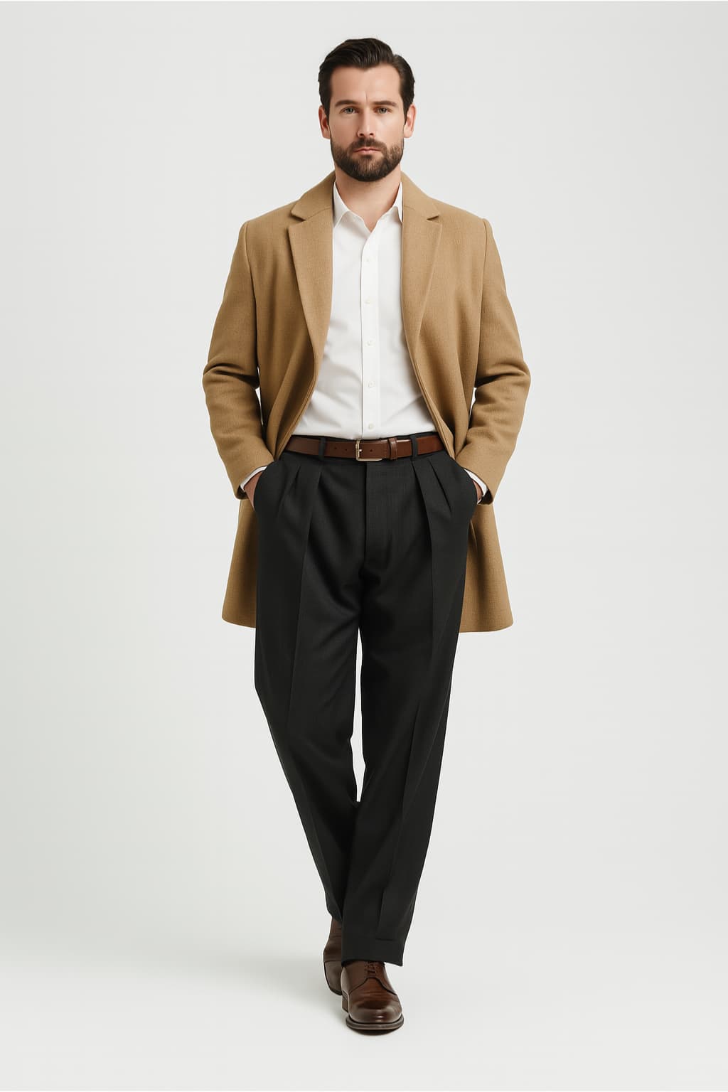 Men's Wool Pleated Trousers with Adjustable Waistband