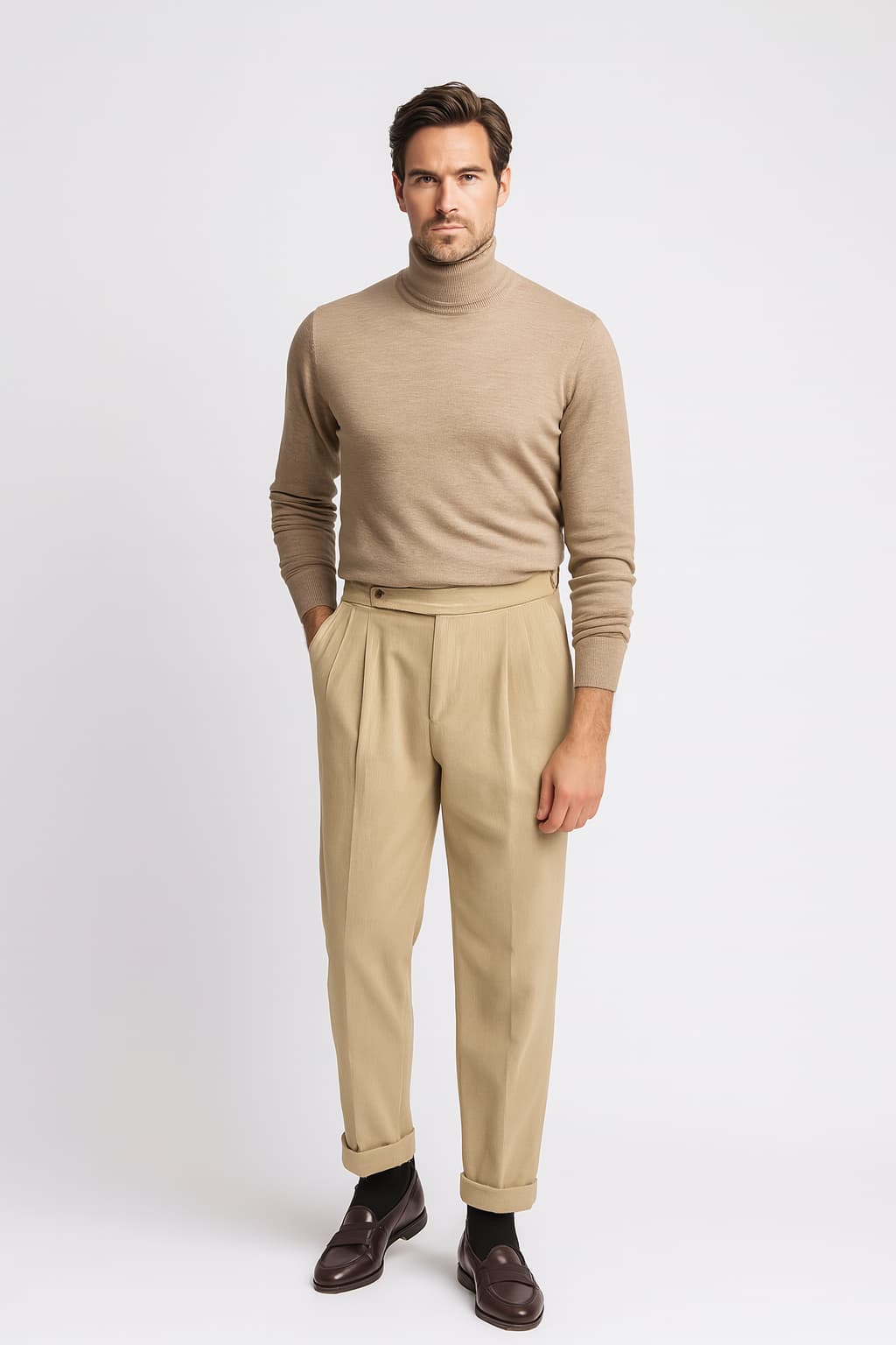 Men's Classic Corduroy Pleated Trousers High-Waisted Wide Leg