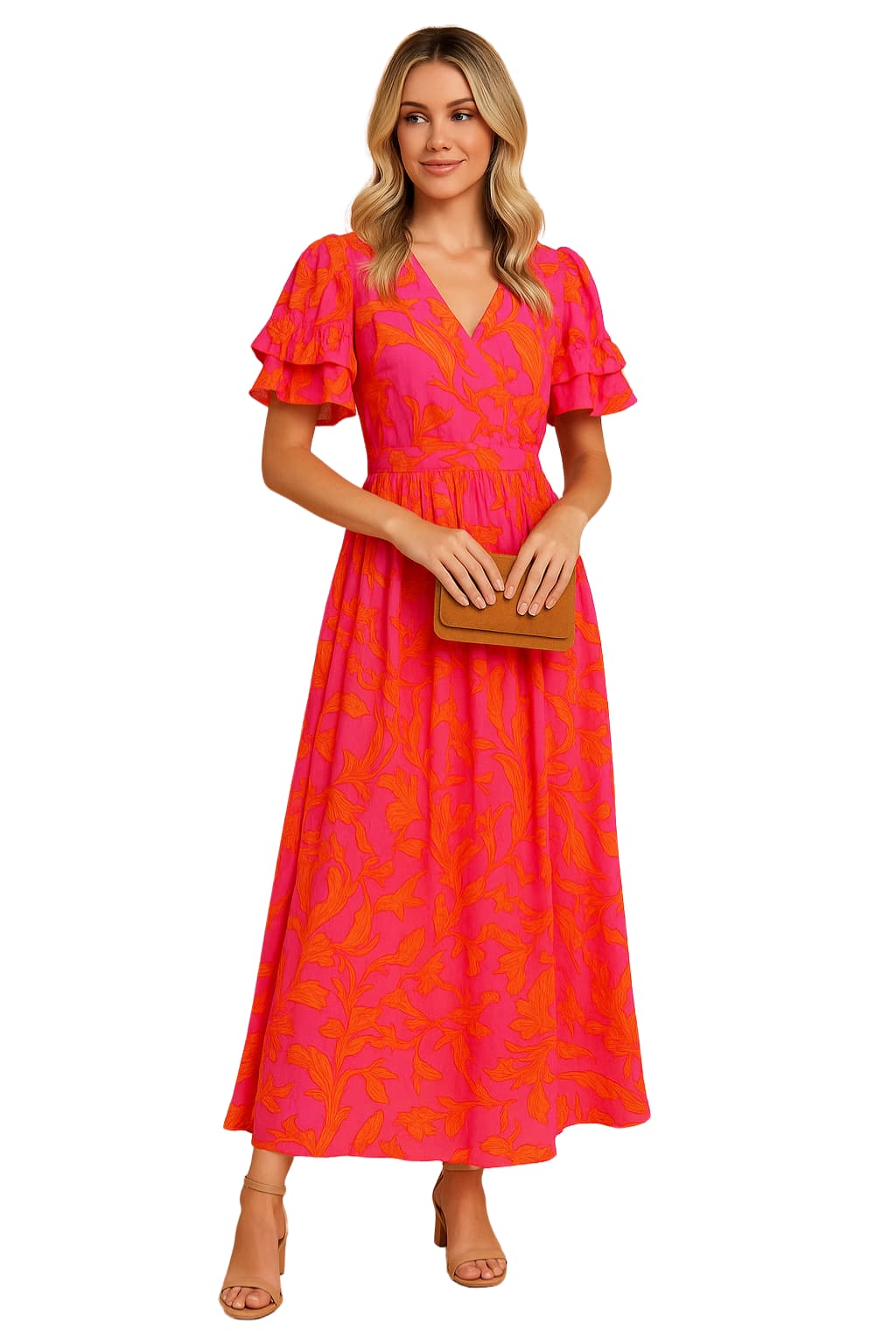 Women’s Floral Maxi Dress V-Neck Puff Sleeve Summer