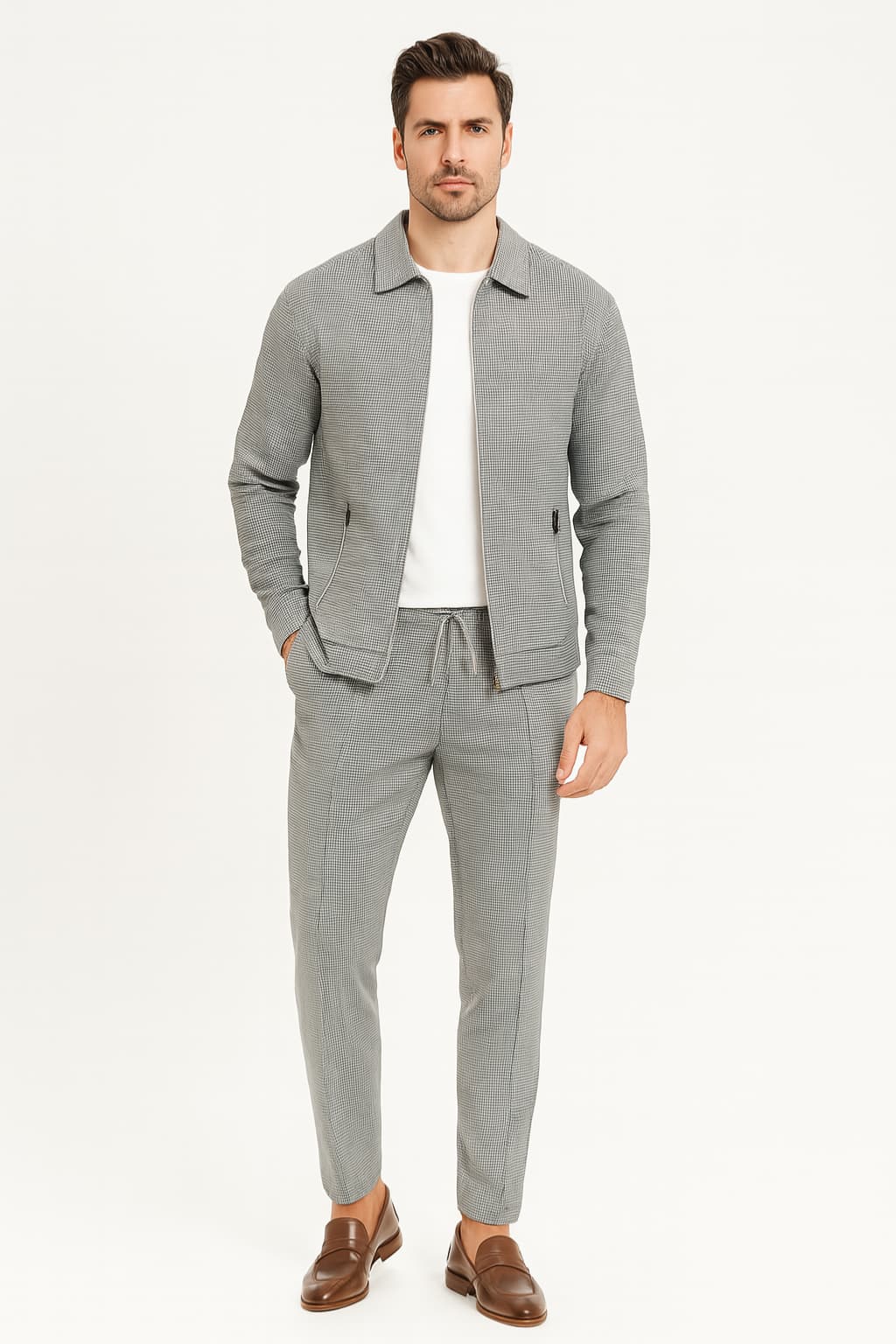 Men's Plain 2-Piece Tracksuit - Breathable Jacket &amp; Drawstring Trousers