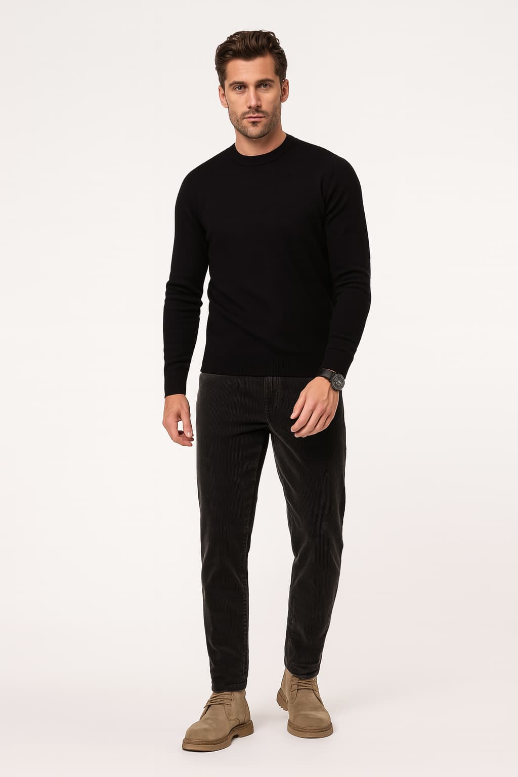 Men's Corduroy Straight-Leg Trousers Slim Fit