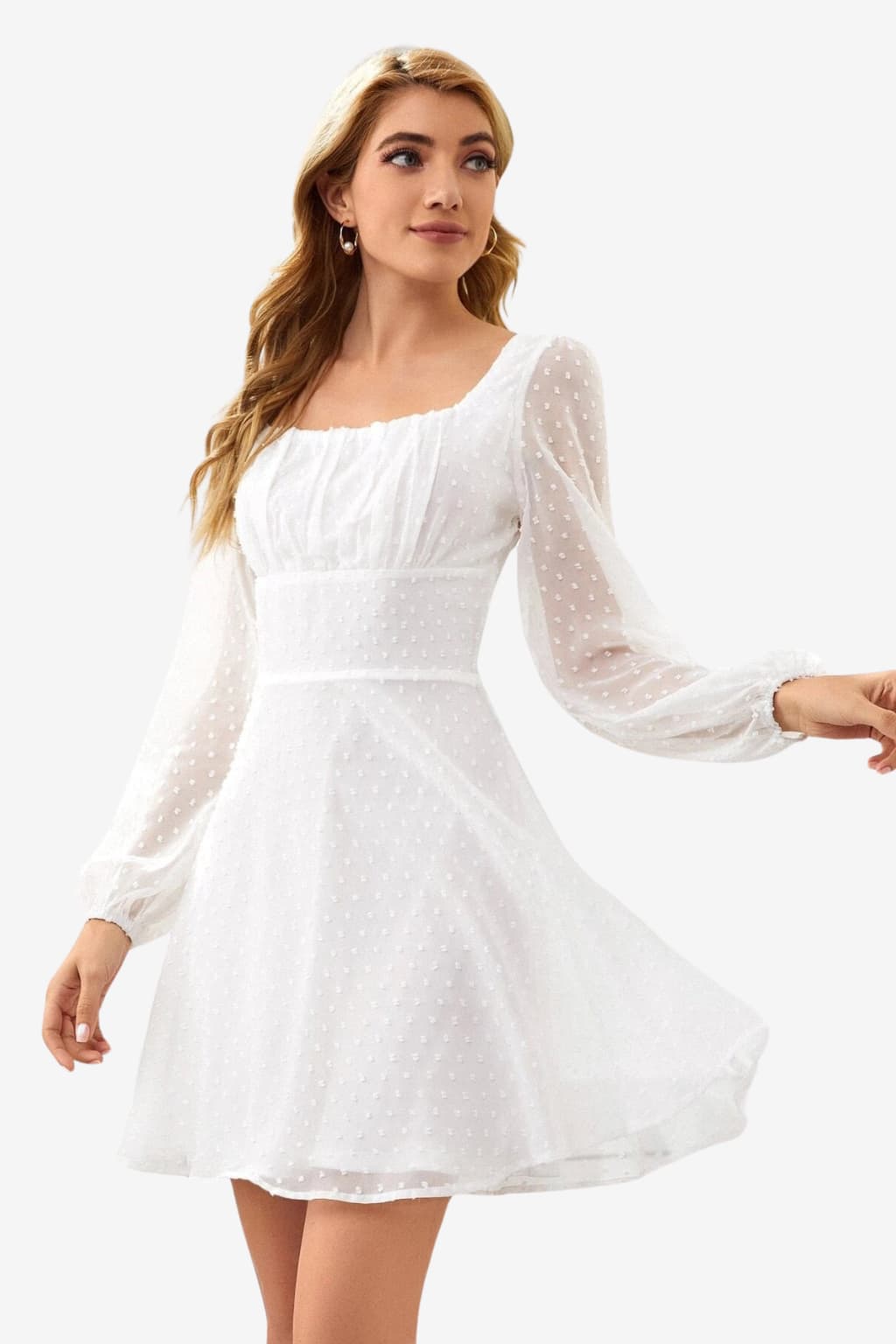 Women's A-line Mini Dress with Onion Pattern and Long Sleeves